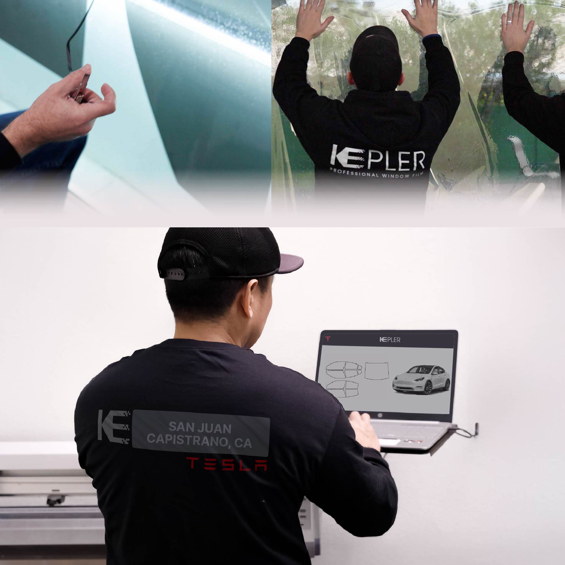 Expert Technician Fitting Advanced Window Tint to Tesla in San Juan Capistrano