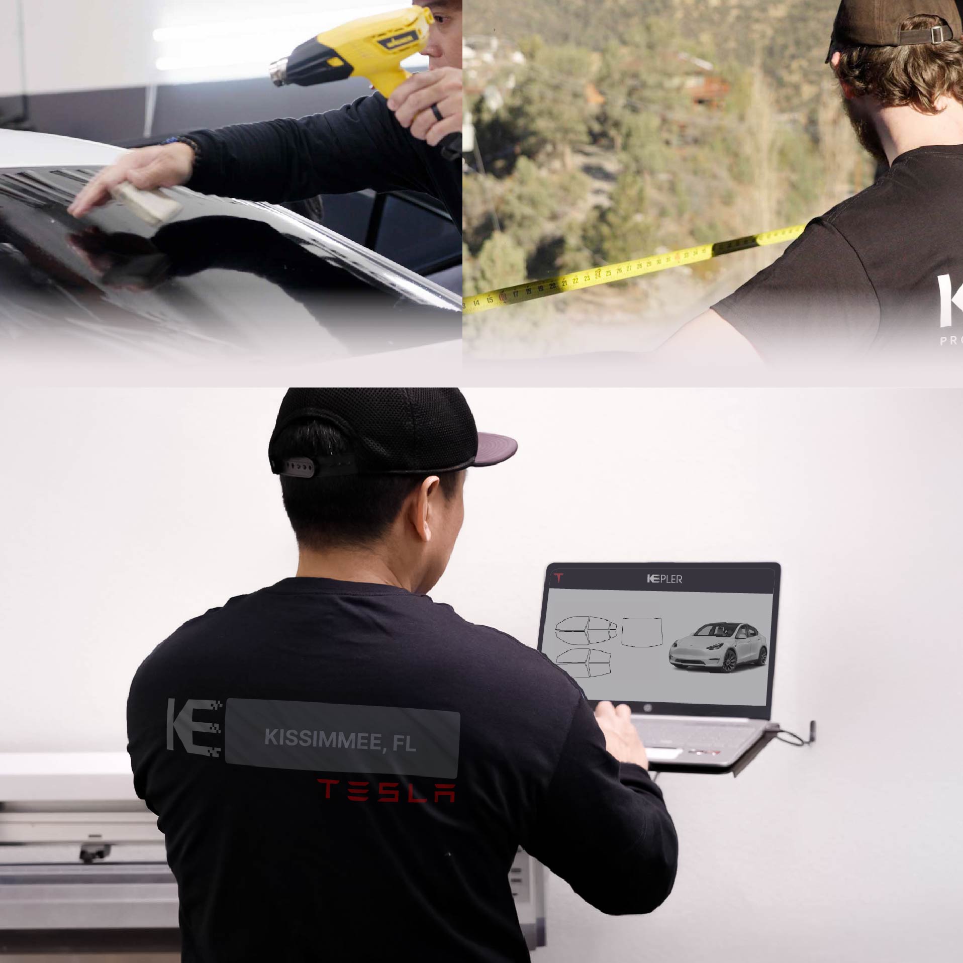 Expert Technician Fitting Ceramic Window Tint to Tesla in Kissimmee