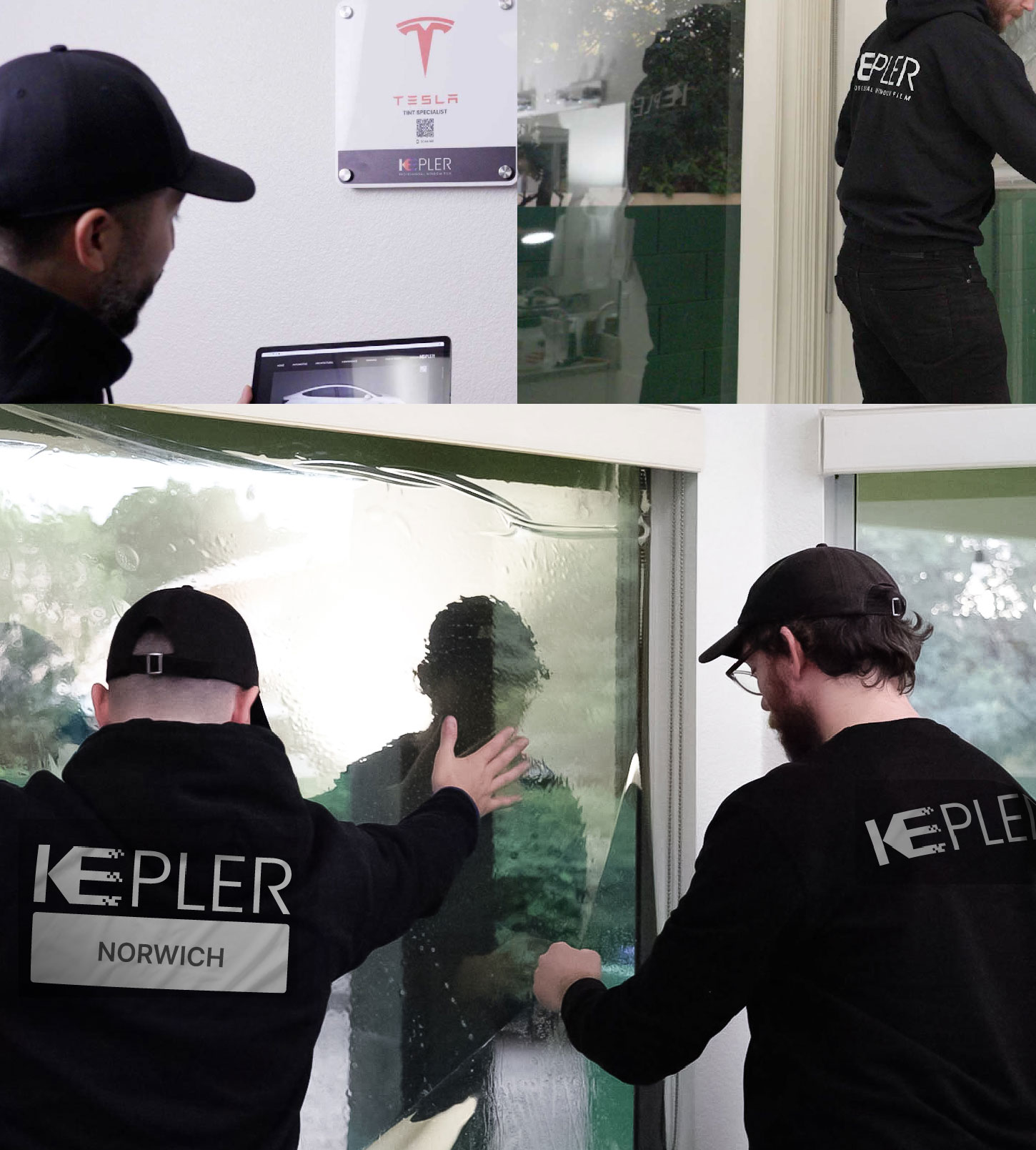 Expert Technician Applying High-tech Window Tint to Home in Norwich