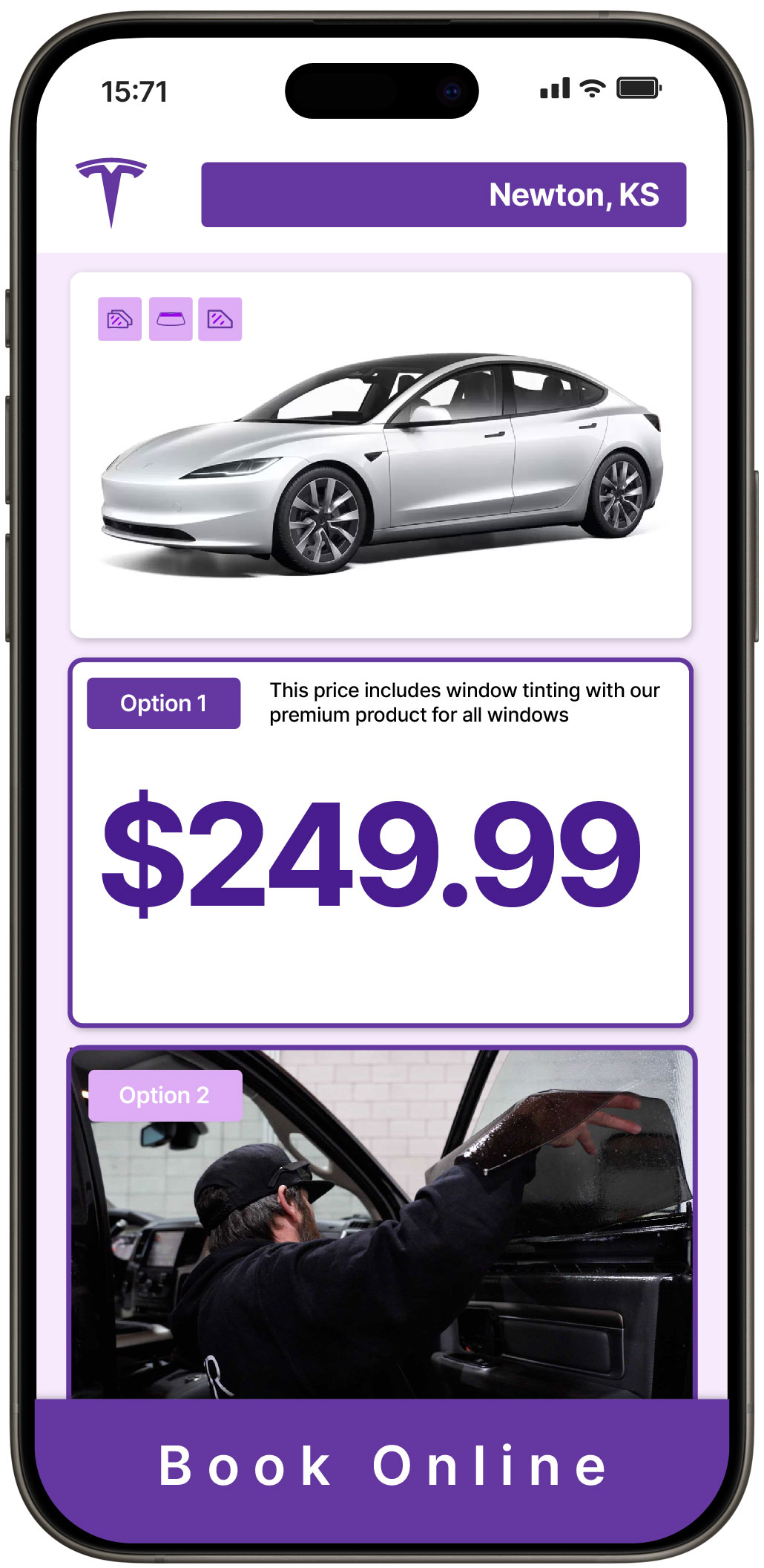 View Competitive Tesla Window Tinting Prices in Newton, Kansas