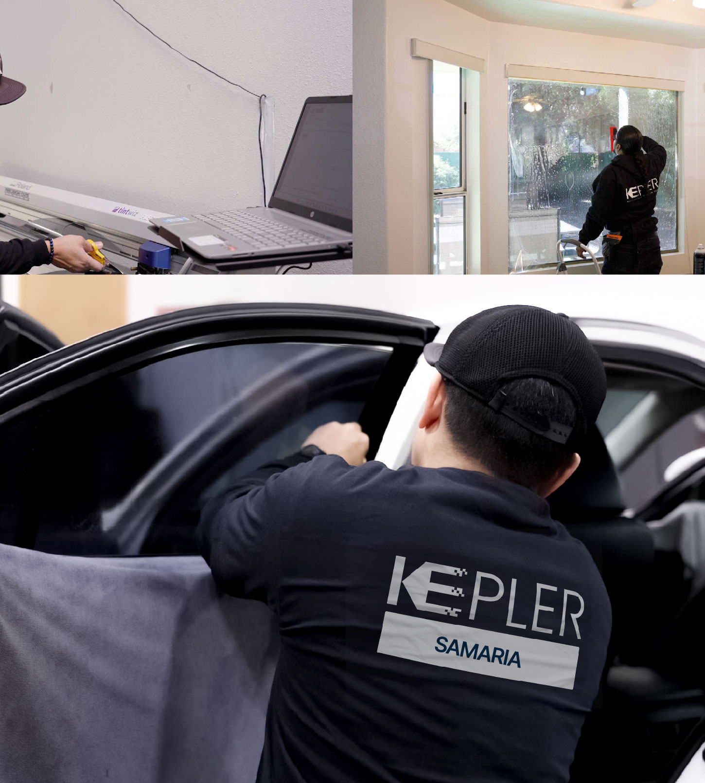 Automotive Window Tinting Expert Applying Film in Samaria, Michigan