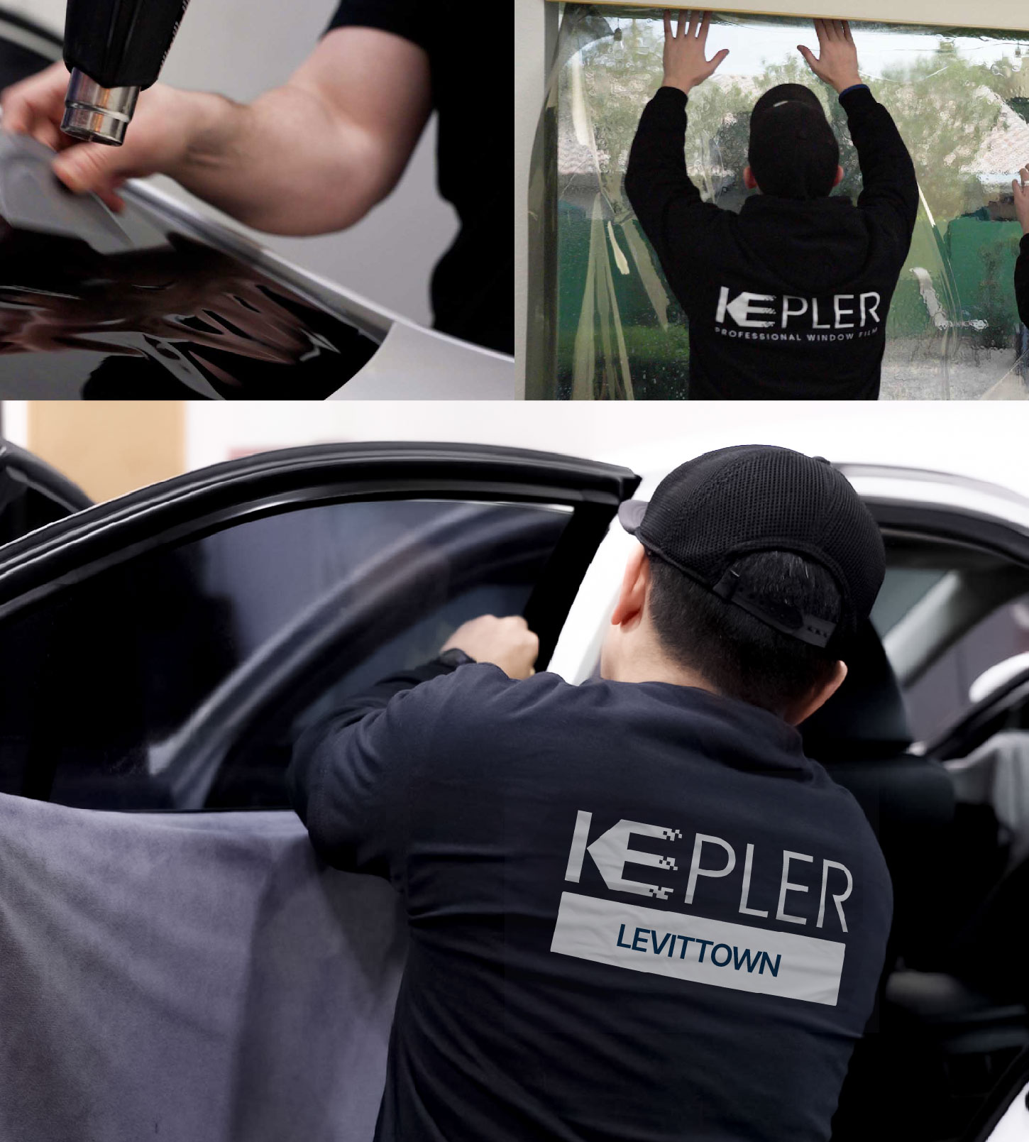 Automotive Window Tinting Expert Applying Film in Levittown, Pennsylvania