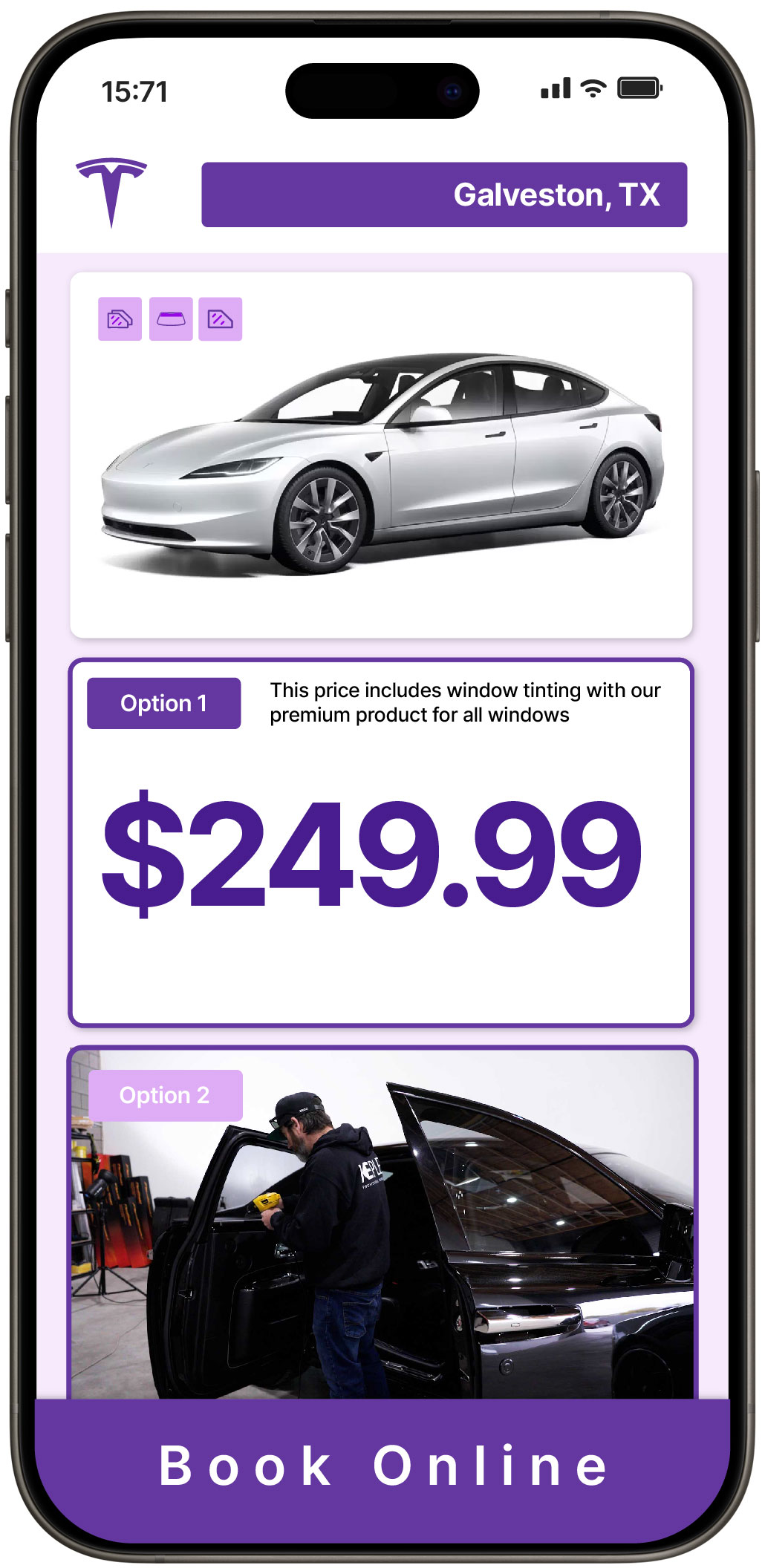 View Affordable Tesla Window Tinting Prices in Galveston, Texas