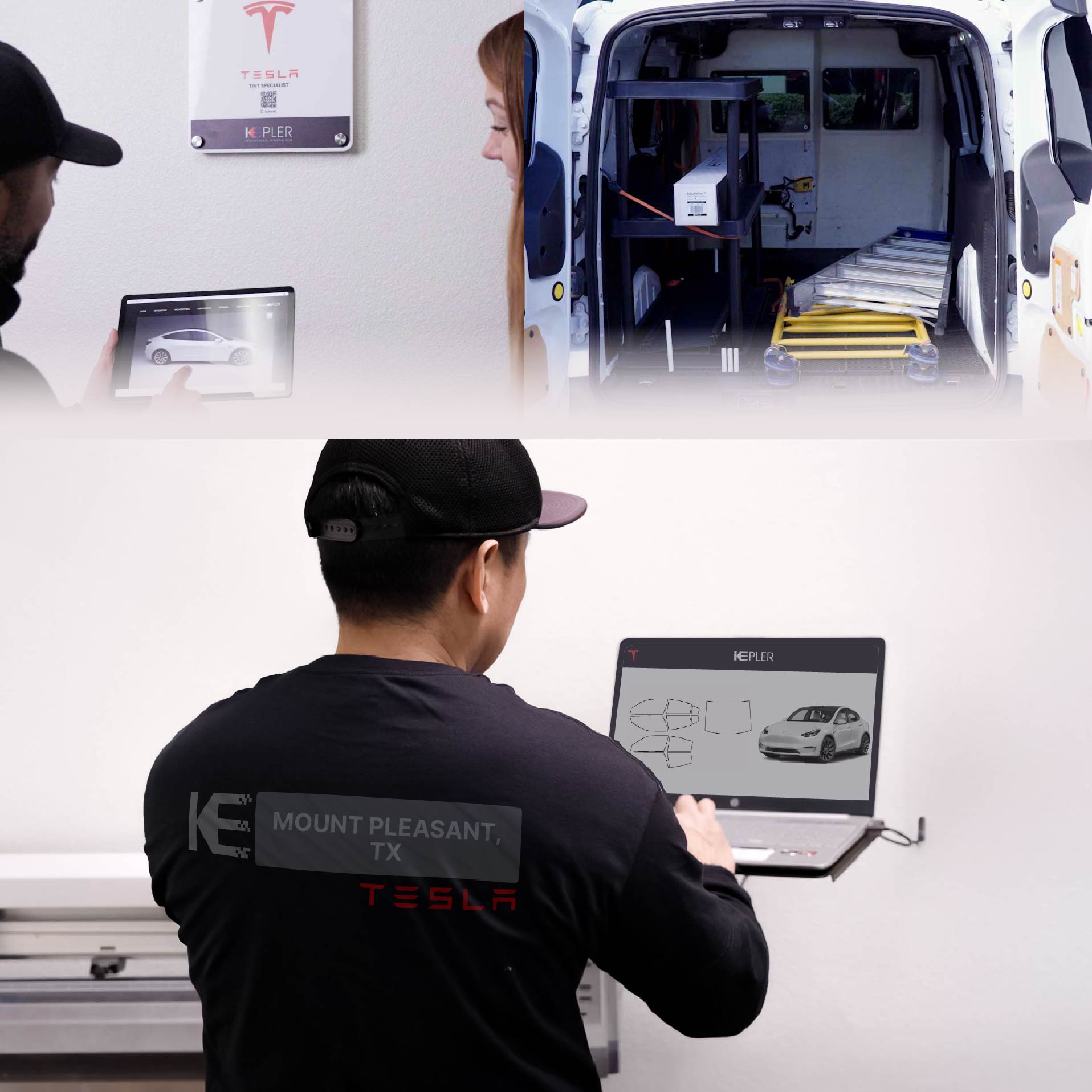 Kepler Technician Fitting High-tech Window Tint to Tesla in Mount Pleasant
