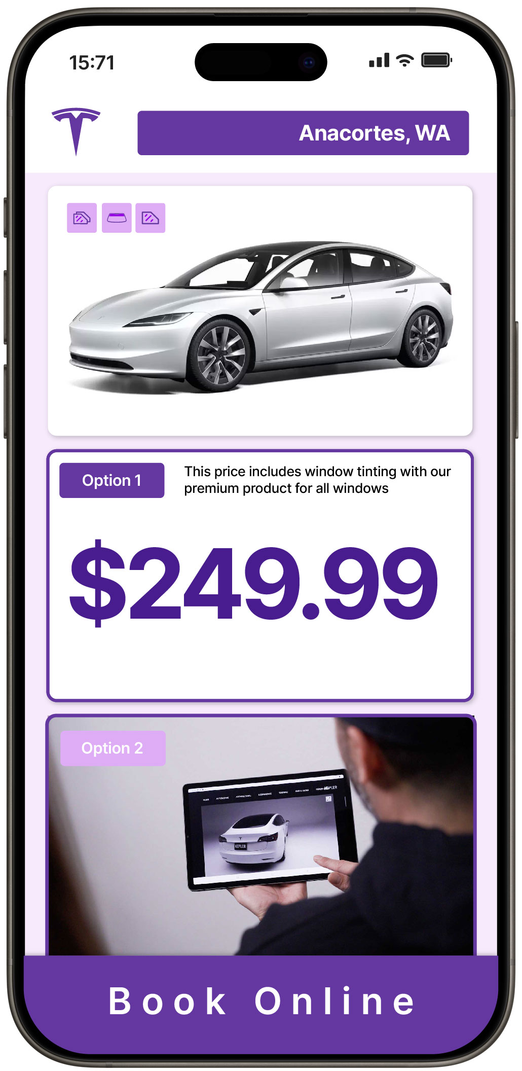 View Competitive Tesla Window Tinting Rates in Anacortes, Washington