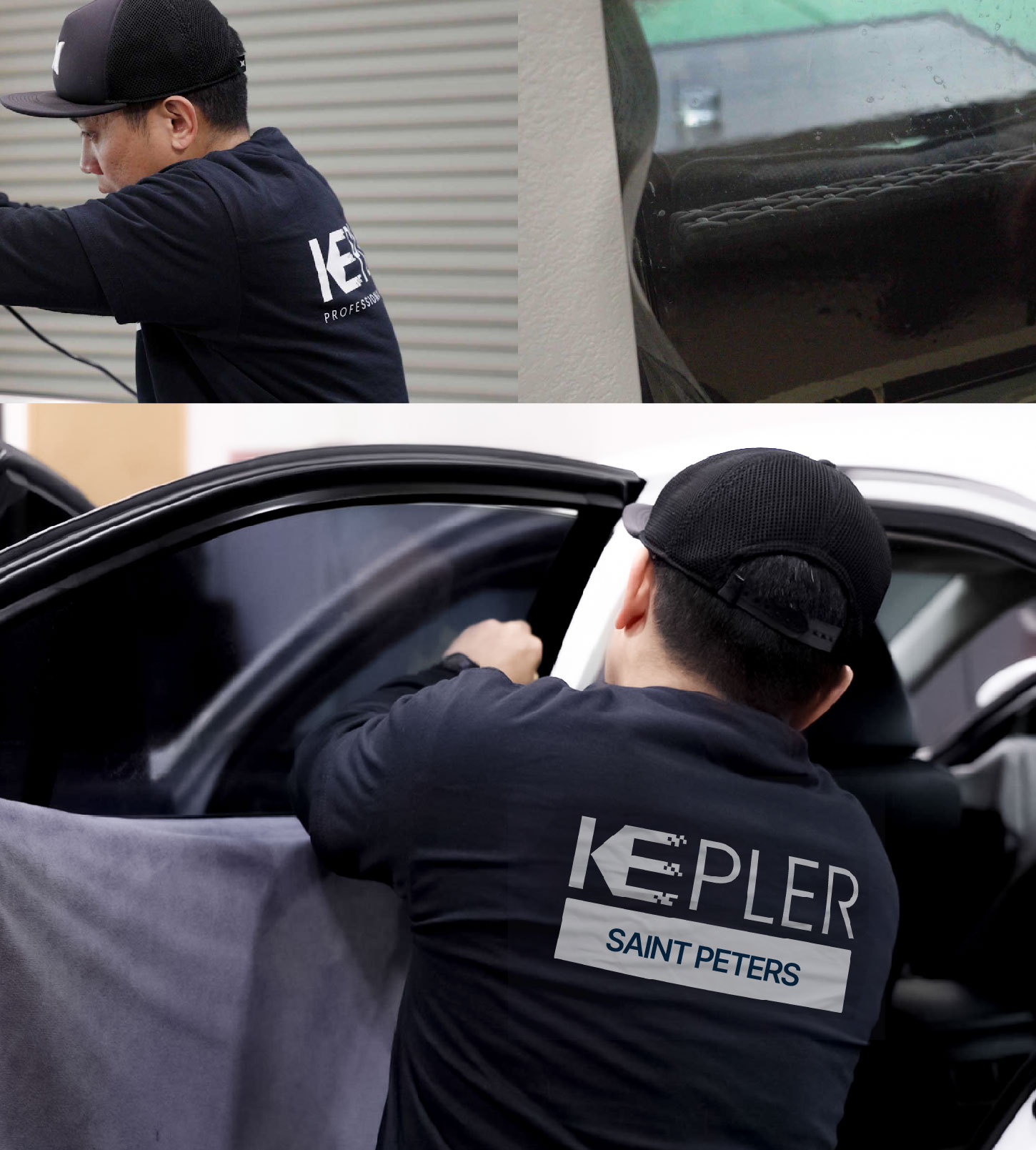 Automotive Window Tinting Expert Applying Film in Saint Peters, Missouri