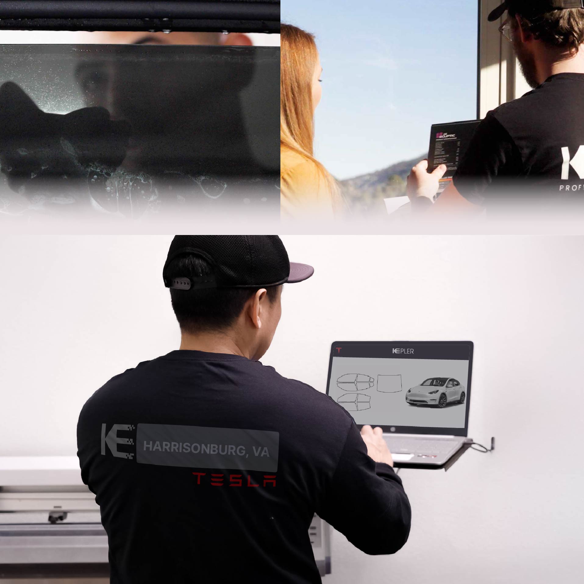 Kepler Technician Applying High-tech Window Tint to Tesla in Harrisonburg