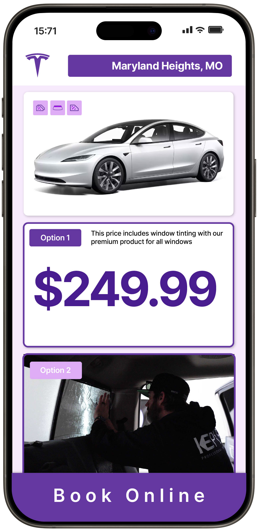 View Reasonable Tesla Window Tinting Rates in Maryland Heights, Missouri