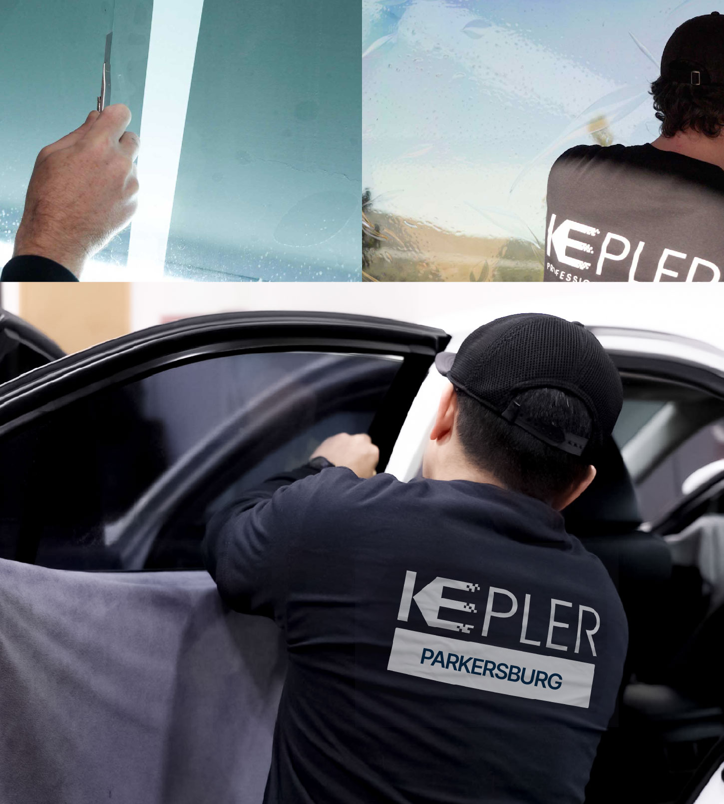 Automotive Window Tinting Expert Applying Film in Parkersburg, West Virginia