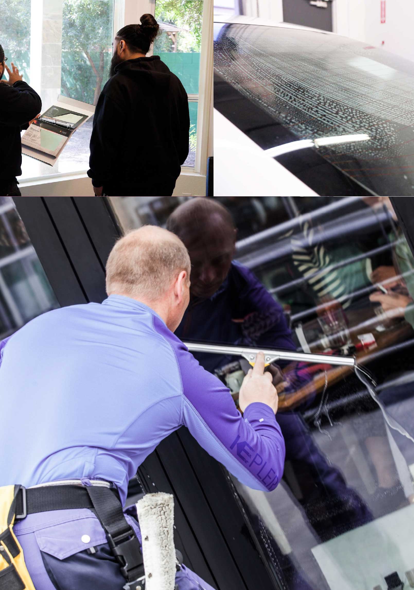 Kepler Professional Applying Anti-Graffiti Window Film to a Oswego Shop Front