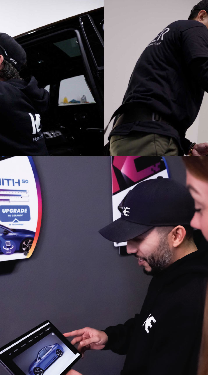 Kepler Dealer Showing Car Window Film Options to Customer in Allen, Texas