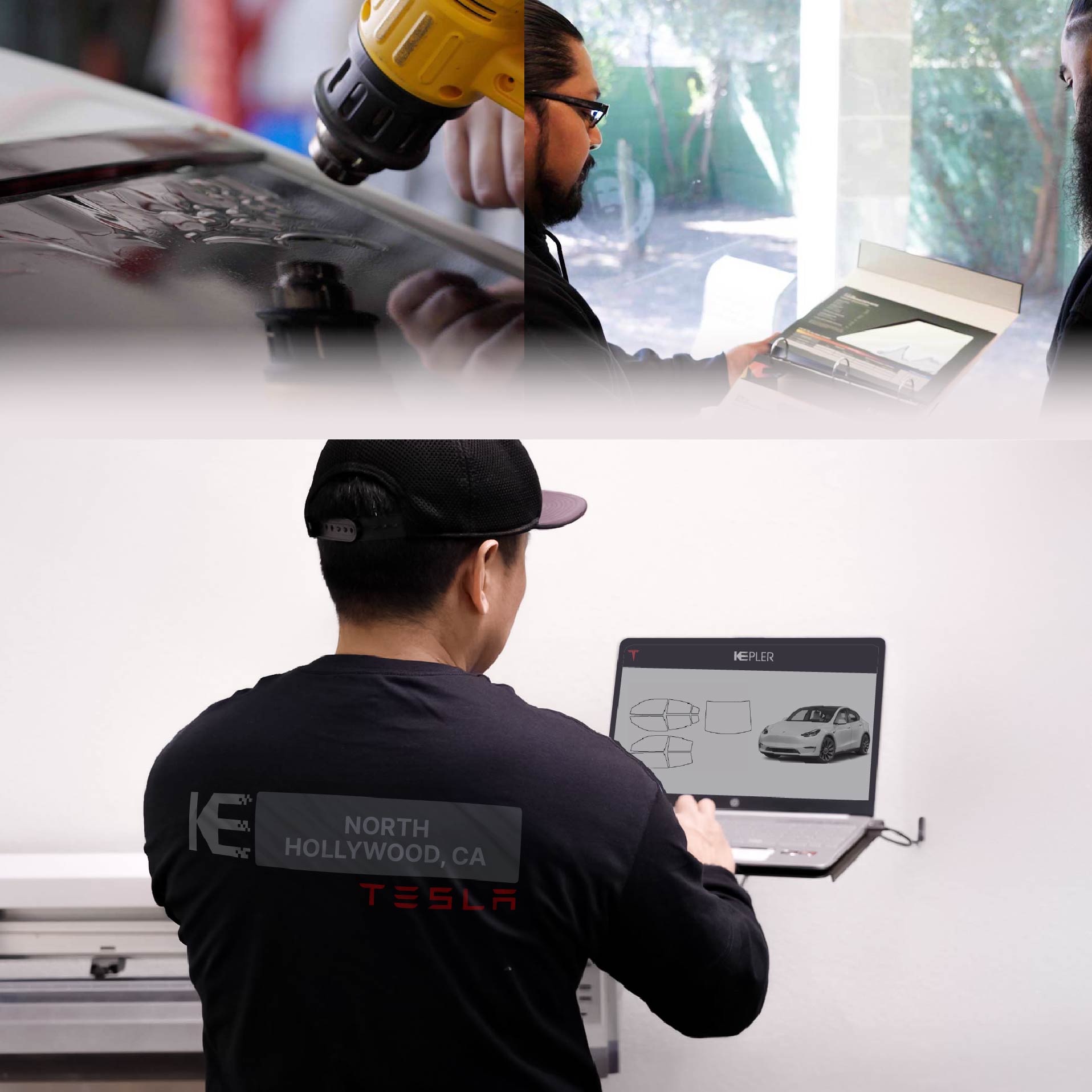 Kepler Technician Applying Ceramic Window Tint to Tesla in North Hollywood