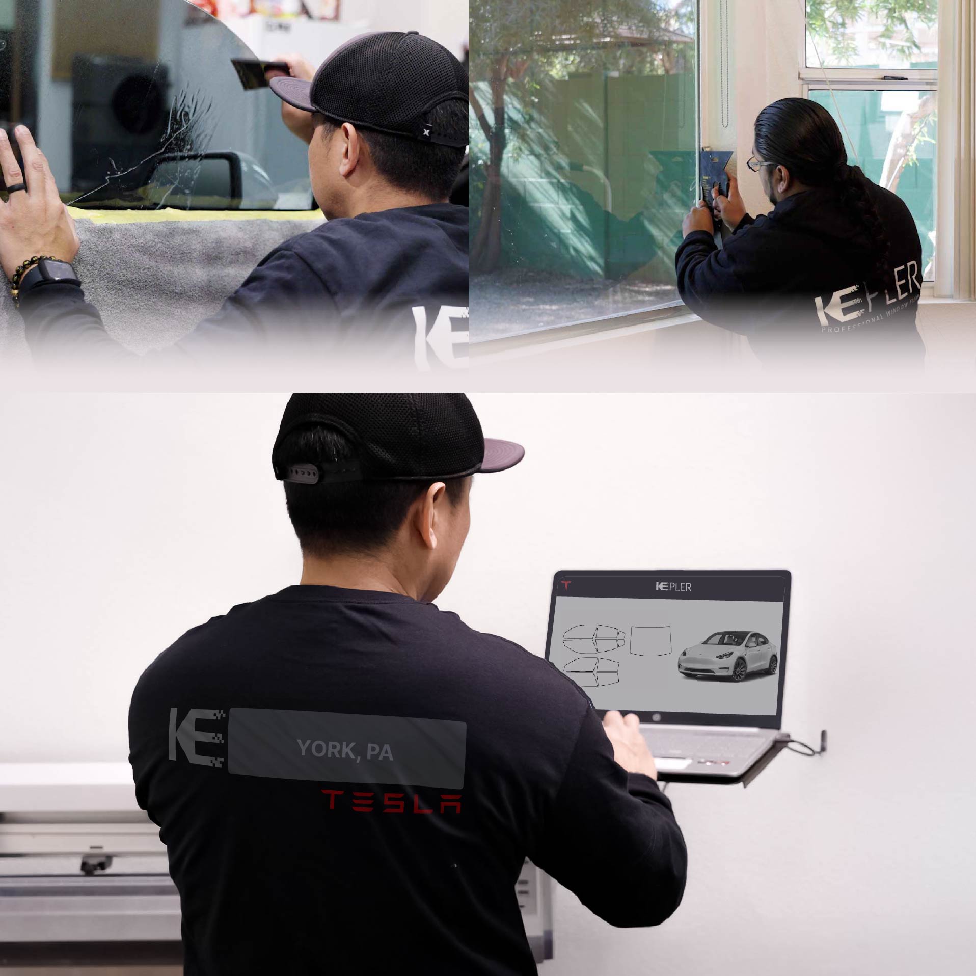 Kepler Technician Installing Ceramic Window Tint to Tesla in York