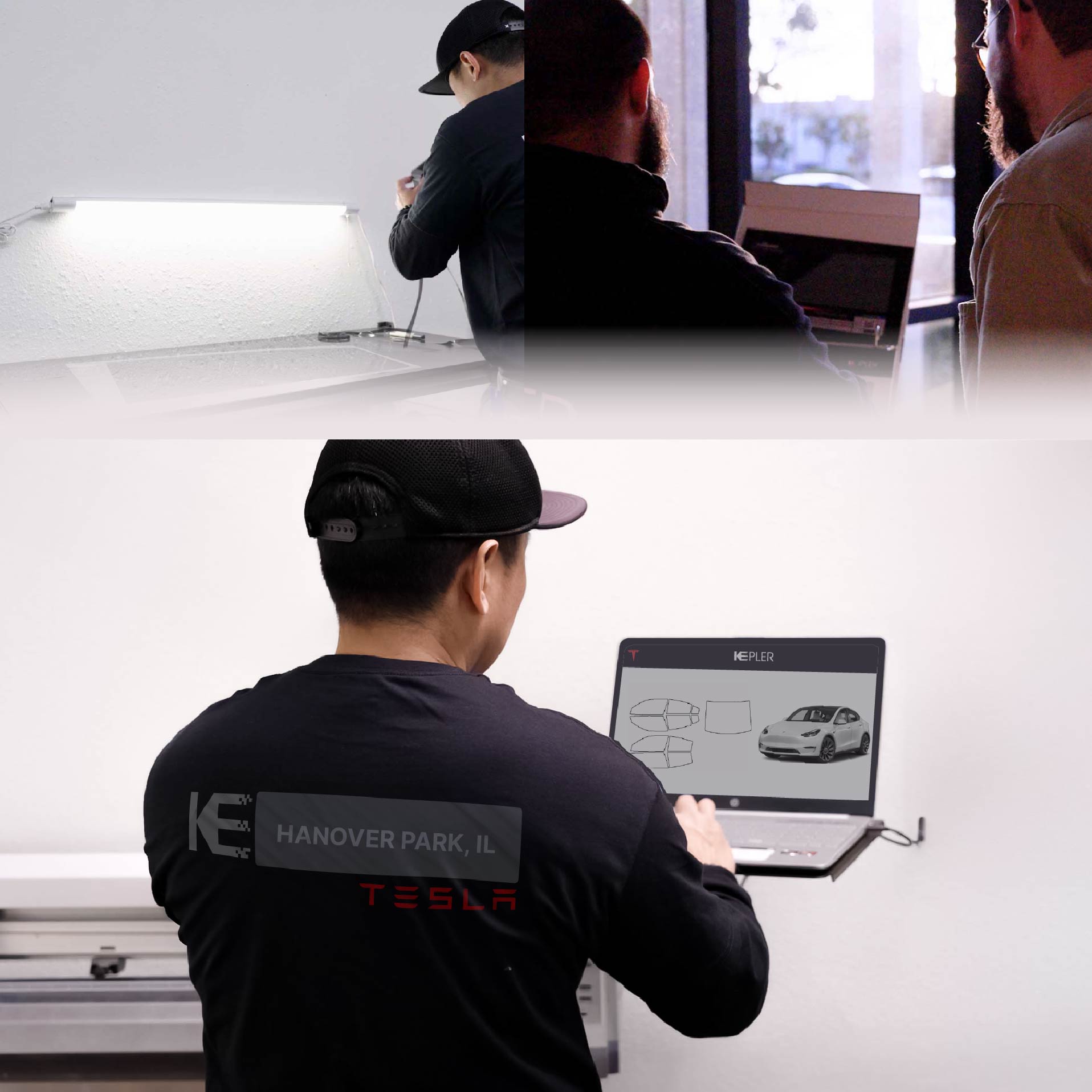 Kepler Technician Fitting Ceramic Window Tint to Tesla in Hanover Park