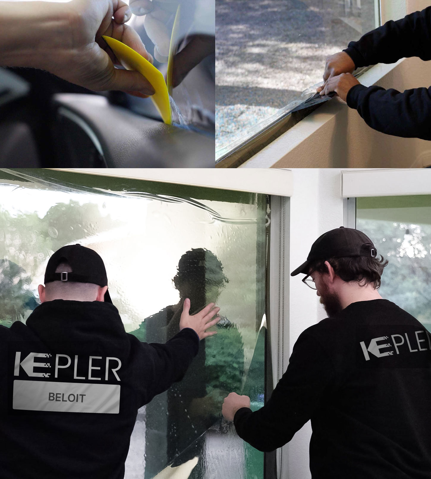 Expert Technician Installing High-tech Window Tint to Home in Beloit