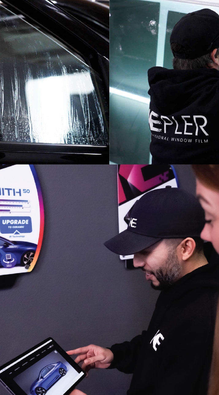 Kepler Dealer Showing Car Window Film Options to Customer in Bozeman, Montana