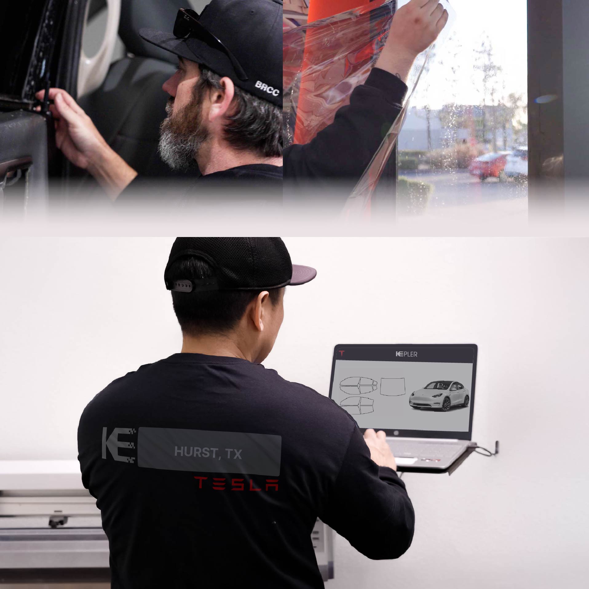 Kepler Technician Installing Advanced Window Tint to Tesla in Hurst