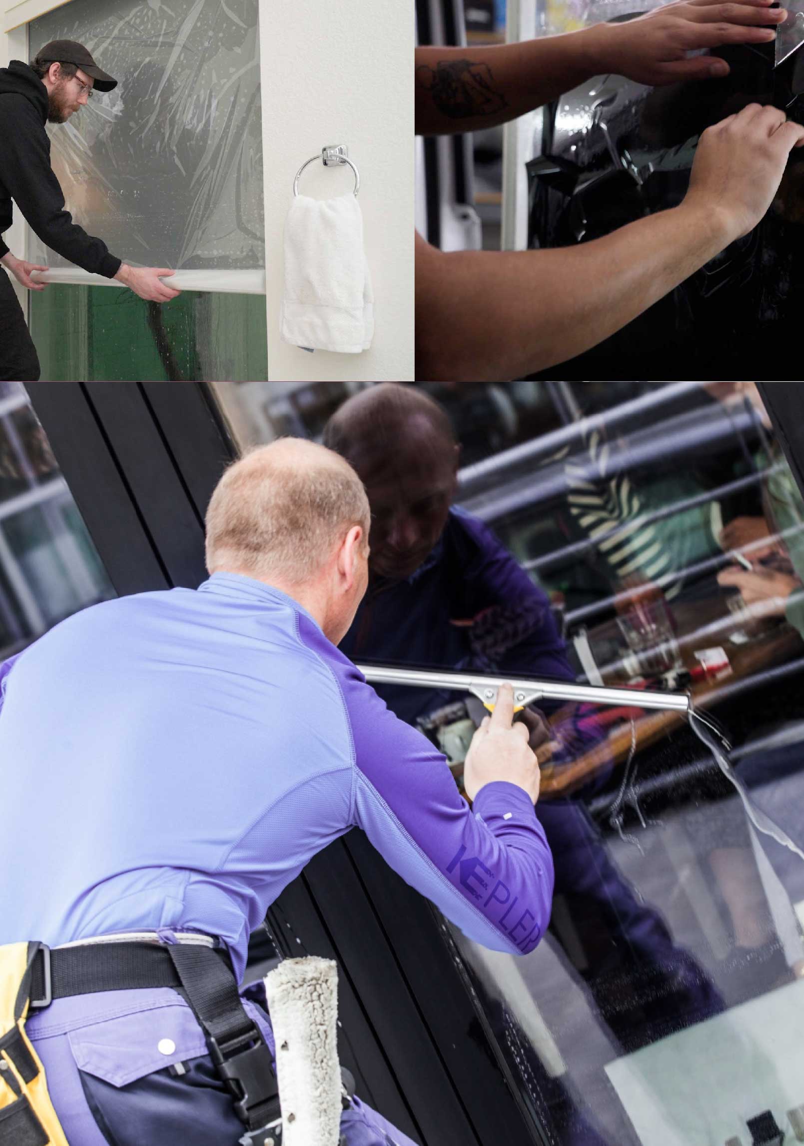 Kepler Skilled Applying Anti-Graffiti Window Film to a Los Osos Shop Front
