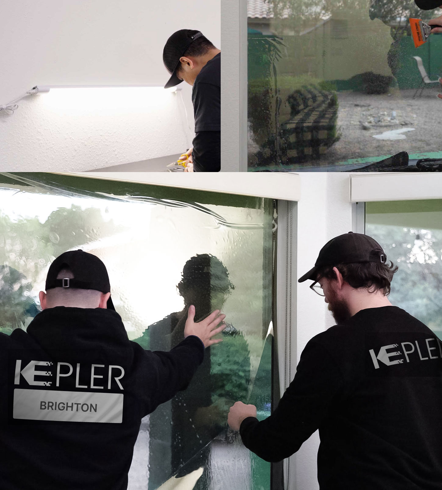 Expert Technician Applying High-tech Window Tint to Home in Brighton