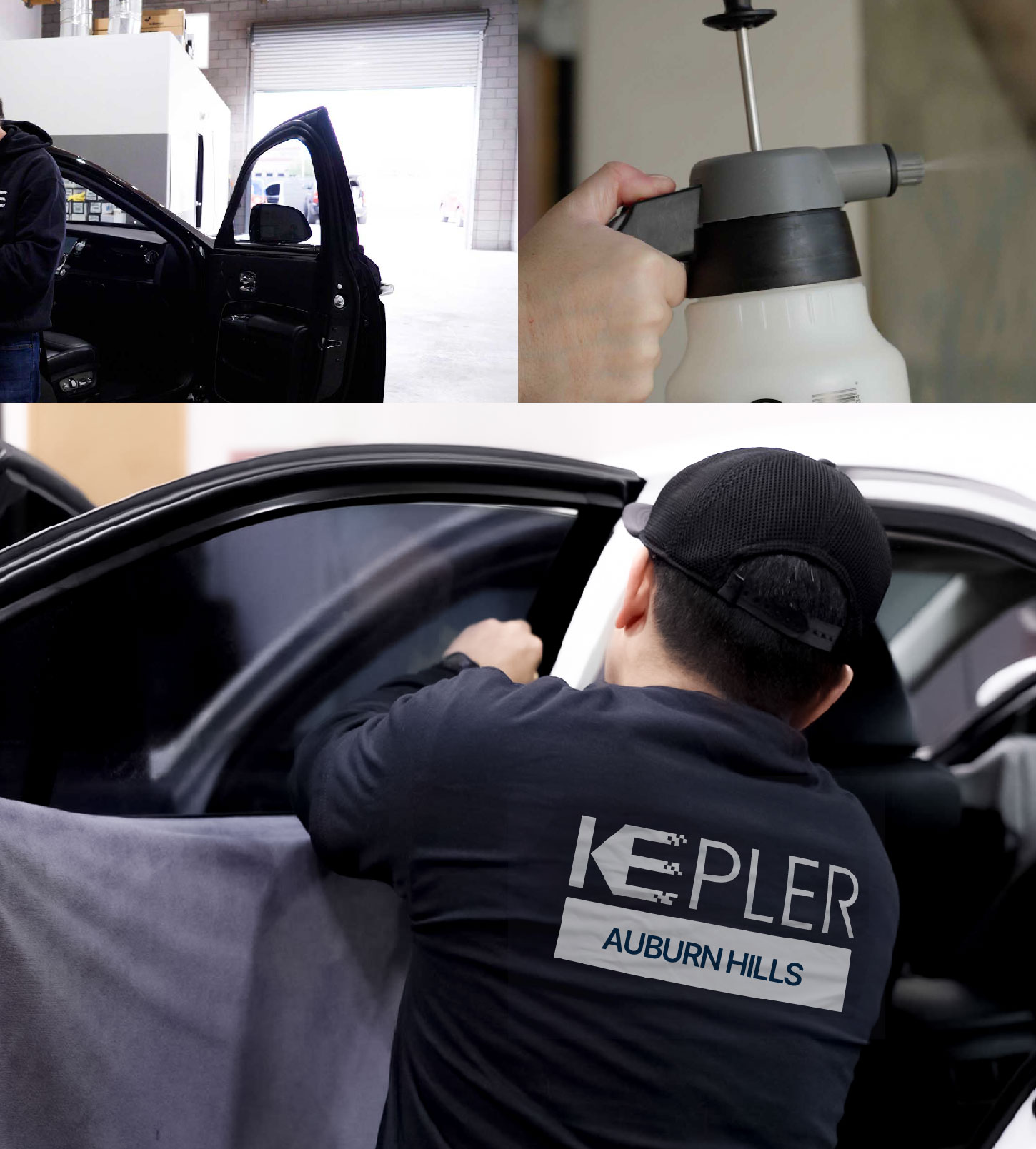 Automotive Window Tinting Expert Applying Film in Auburn Hills, Michigan