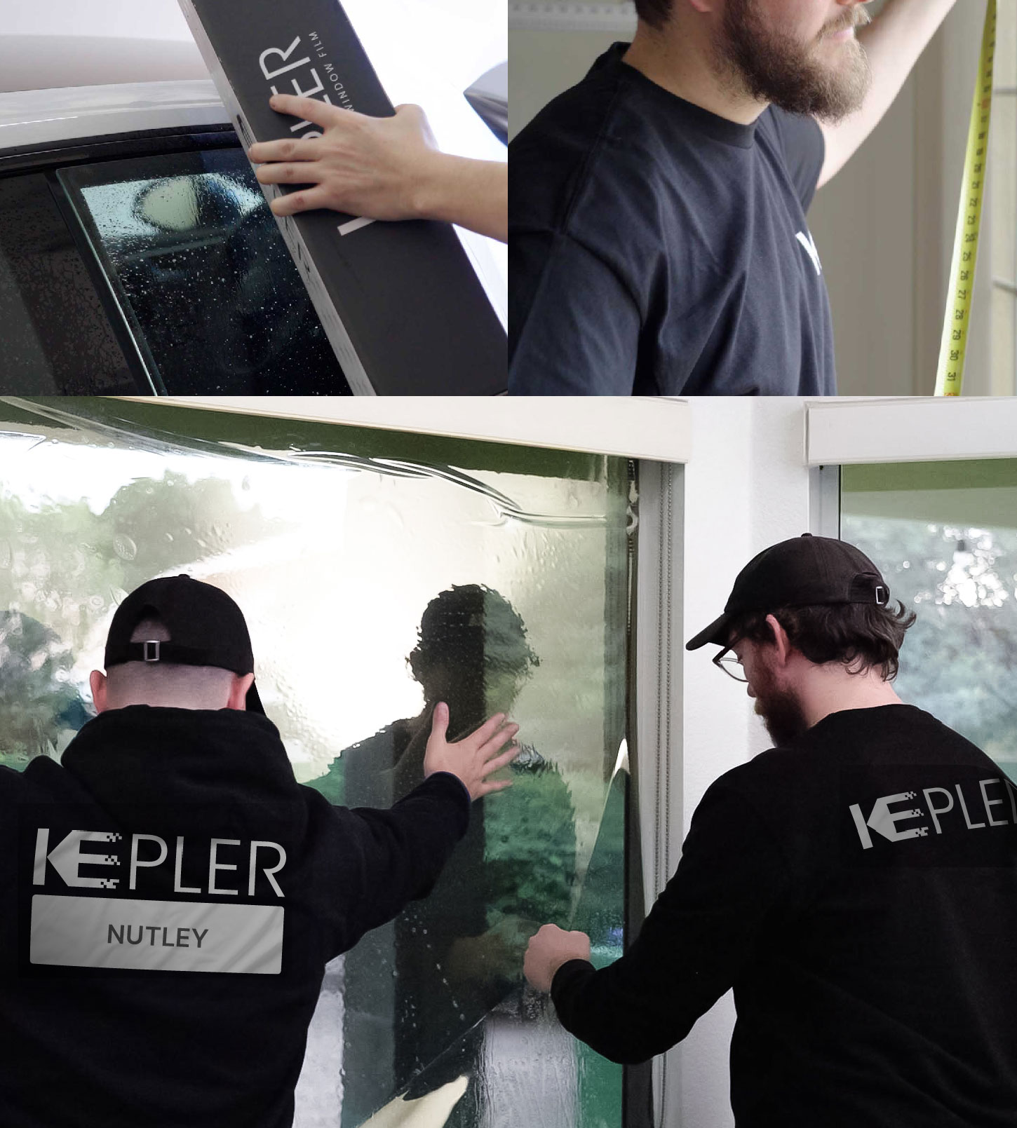 Expert Technician Applying Ceramic Window Tint to Home in Nutley