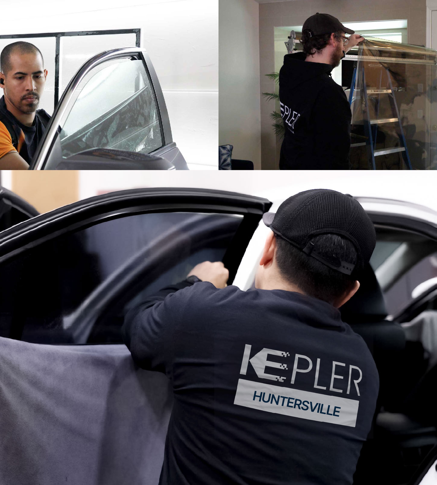 Automotive Window Tinting Expert Applying Film in Huntersville, North Carolina
