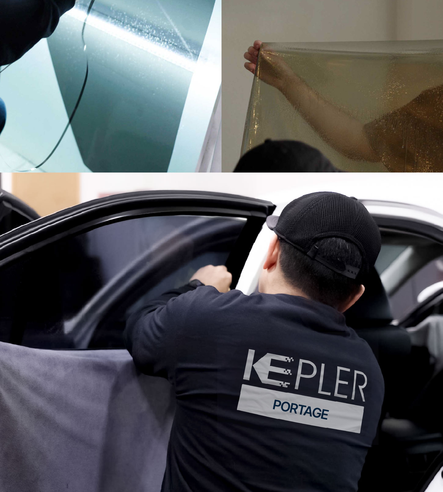 Automotive Window Tinting Expert Applying Film in Portage, Michigan