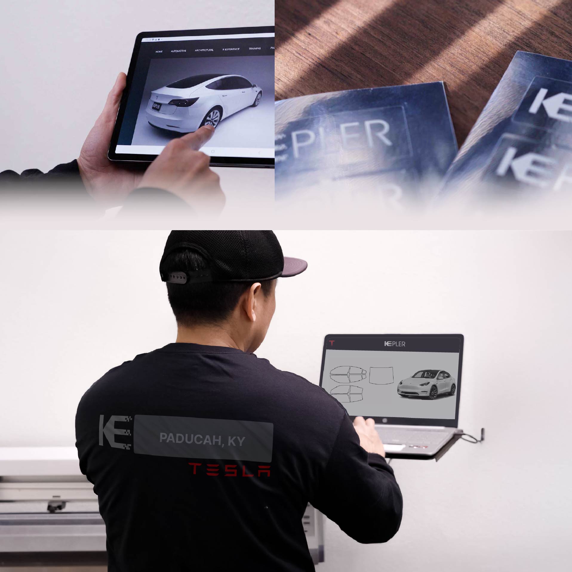 Expert Technician Installing Advanced Window Tint to Tesla in Paducah