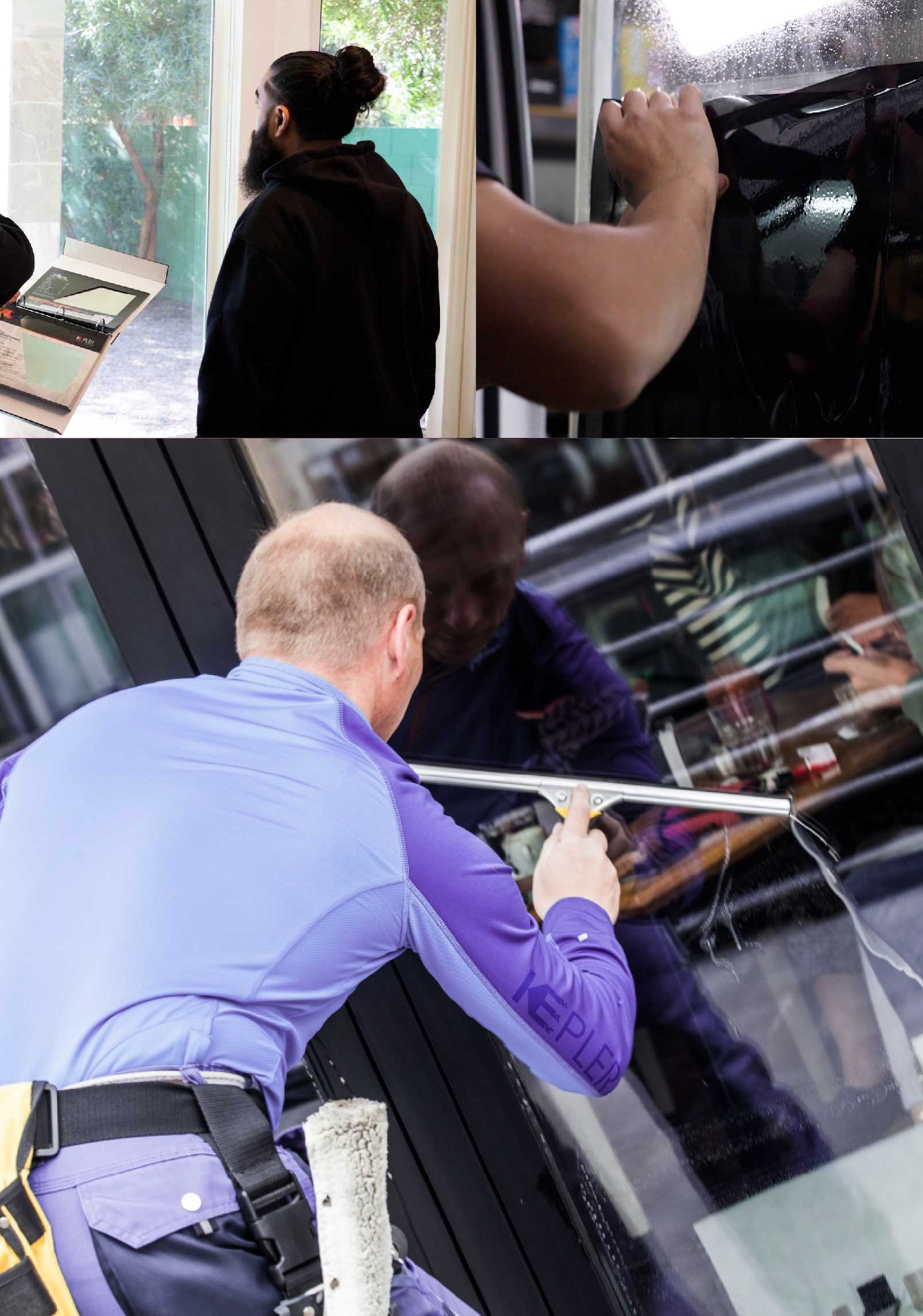 Kepler Professional Applying Anti-Graffiti Window Film to a Parsippany Shop Front