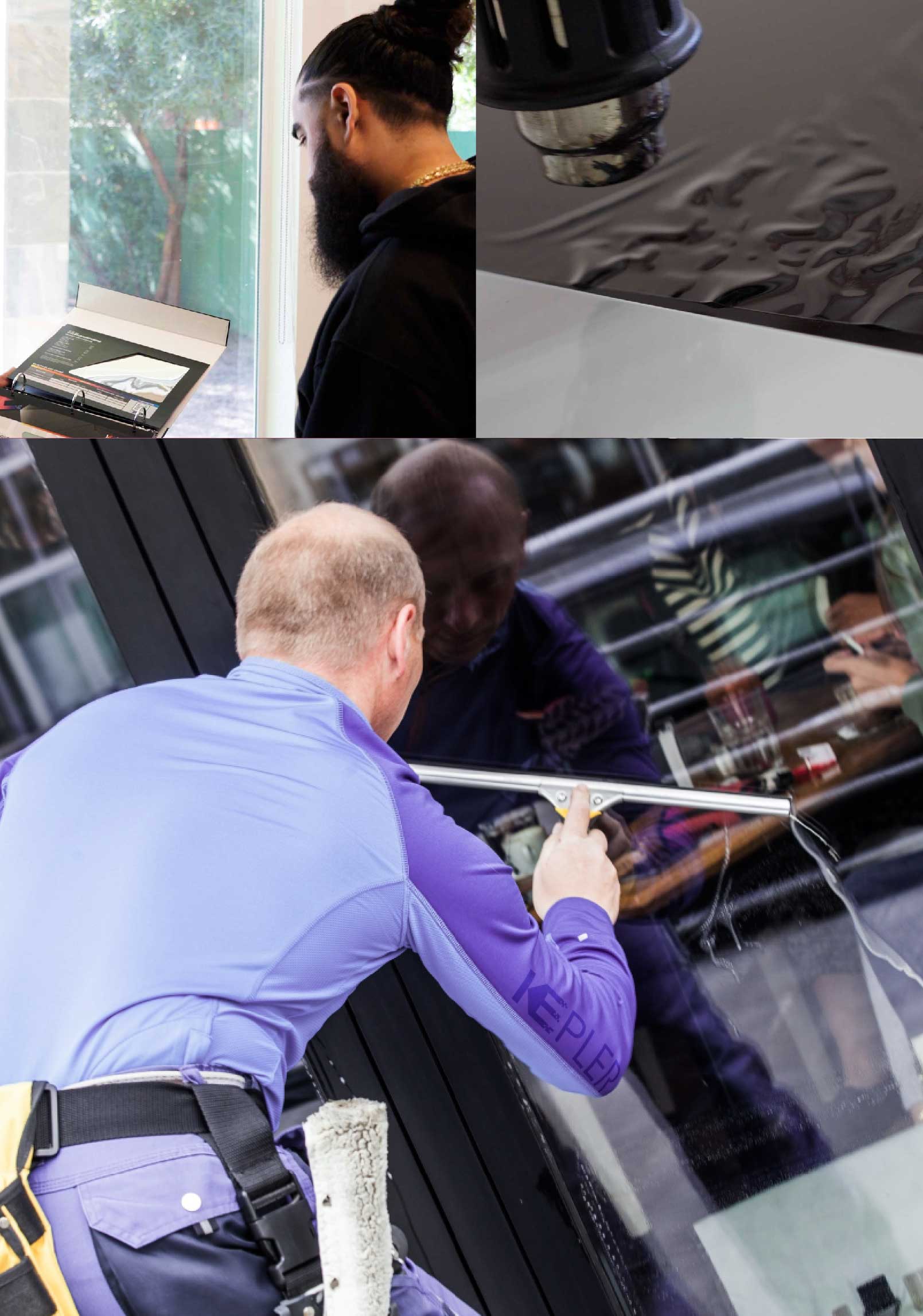 Kepler Skilled Applying Anti-Graffiti Window Film to a Berkeley Shop Front
