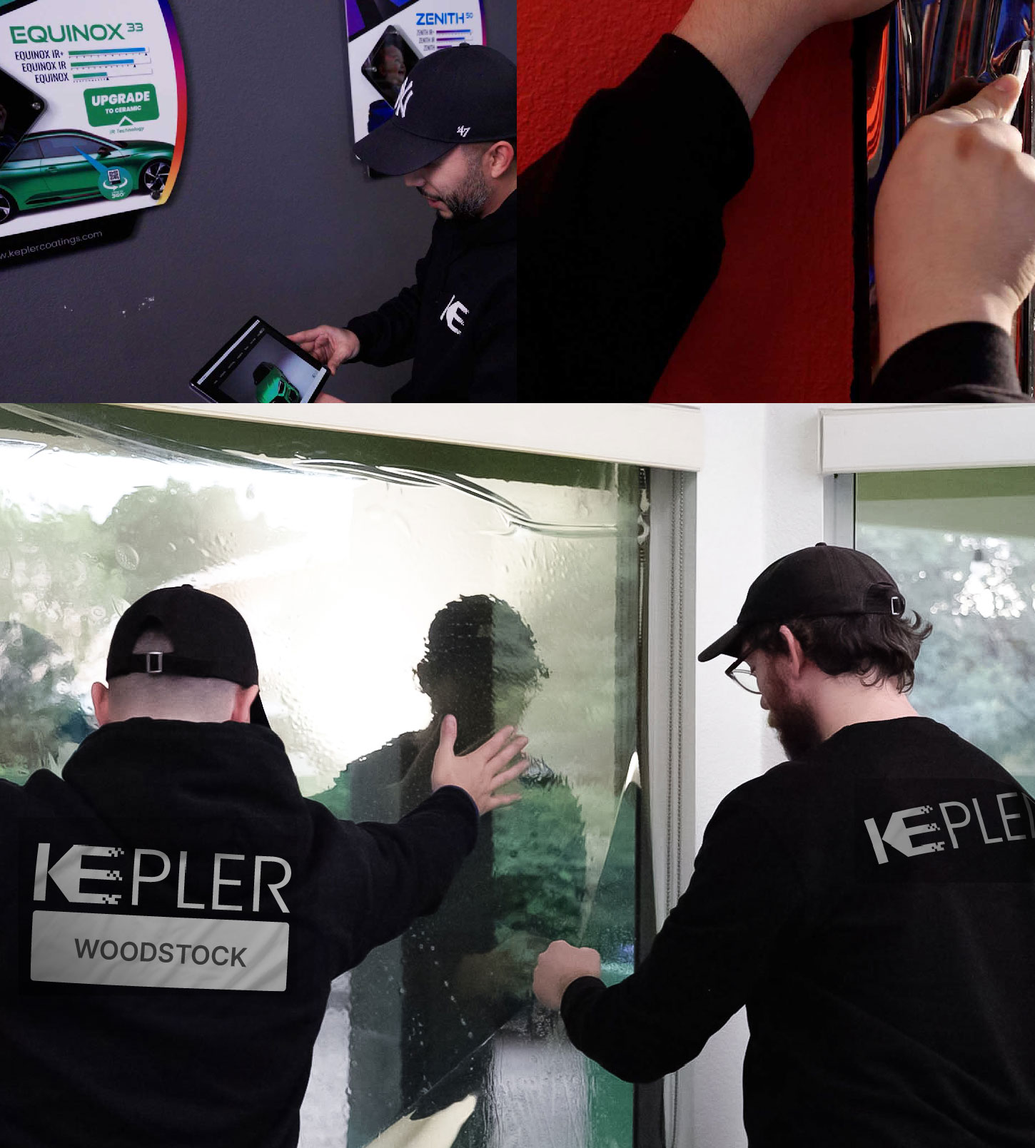 Kepler Technician Applying Ceramic Window Tint to Home in Woodstock