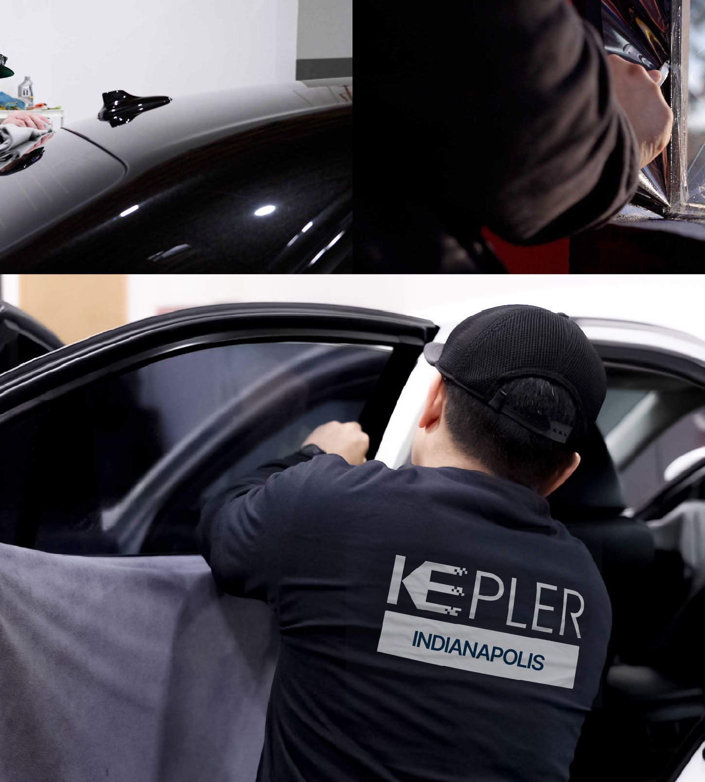 Automotive Window Tinting Expert Applying Film in Indianapolis, Indiana