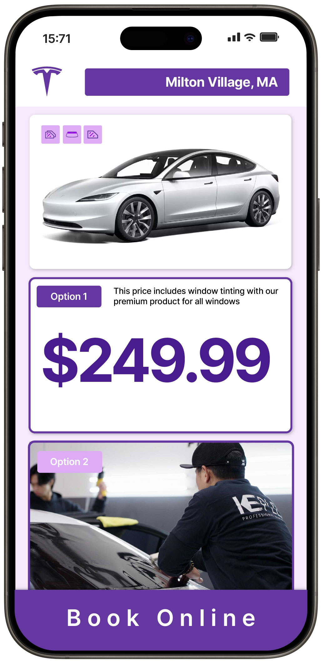 View Reasonable Tesla Window Tinting Prices in Milton Village, Massachusetts