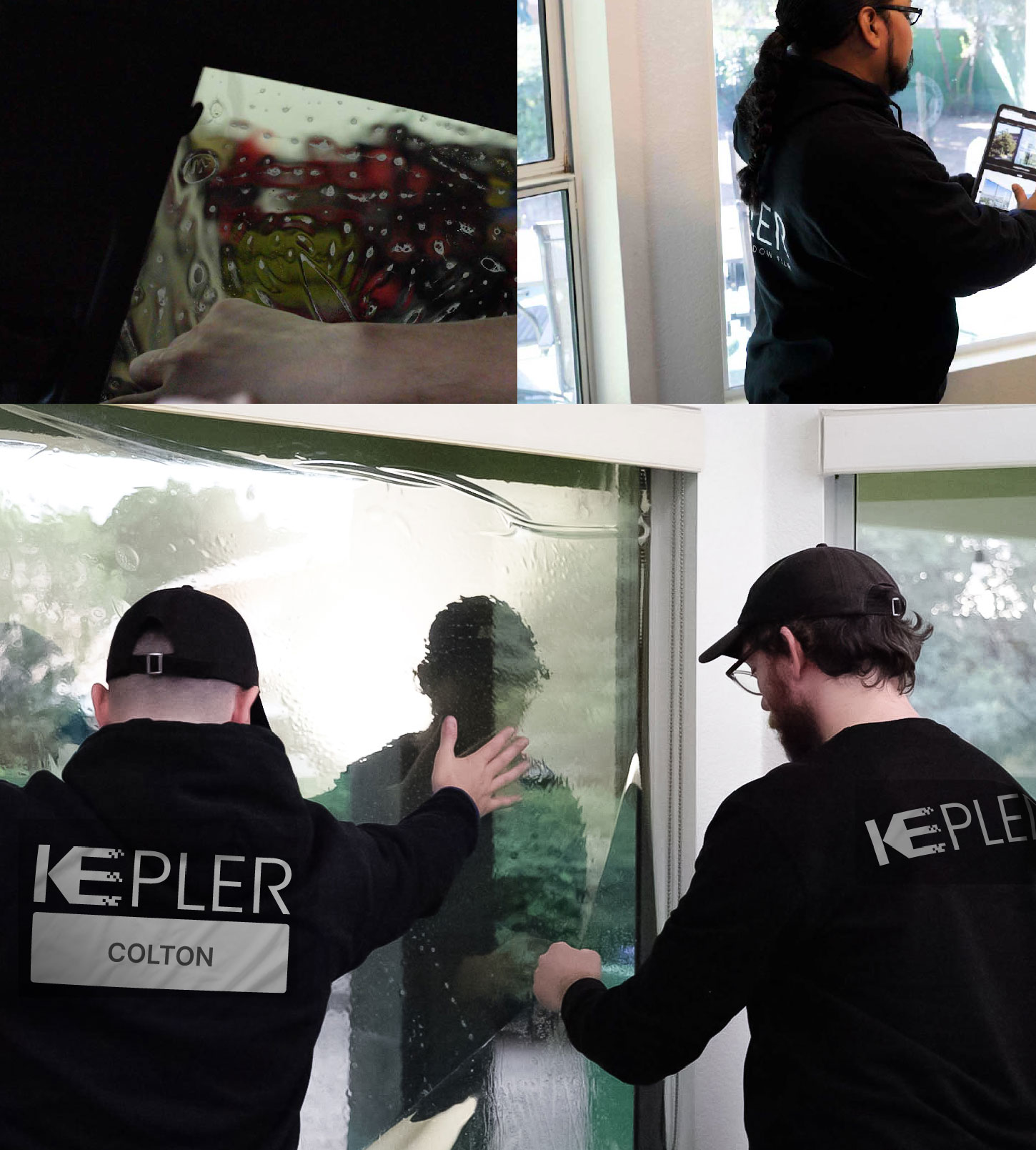 Expert Technician Applying High-tech Window Tint to Home in Colton