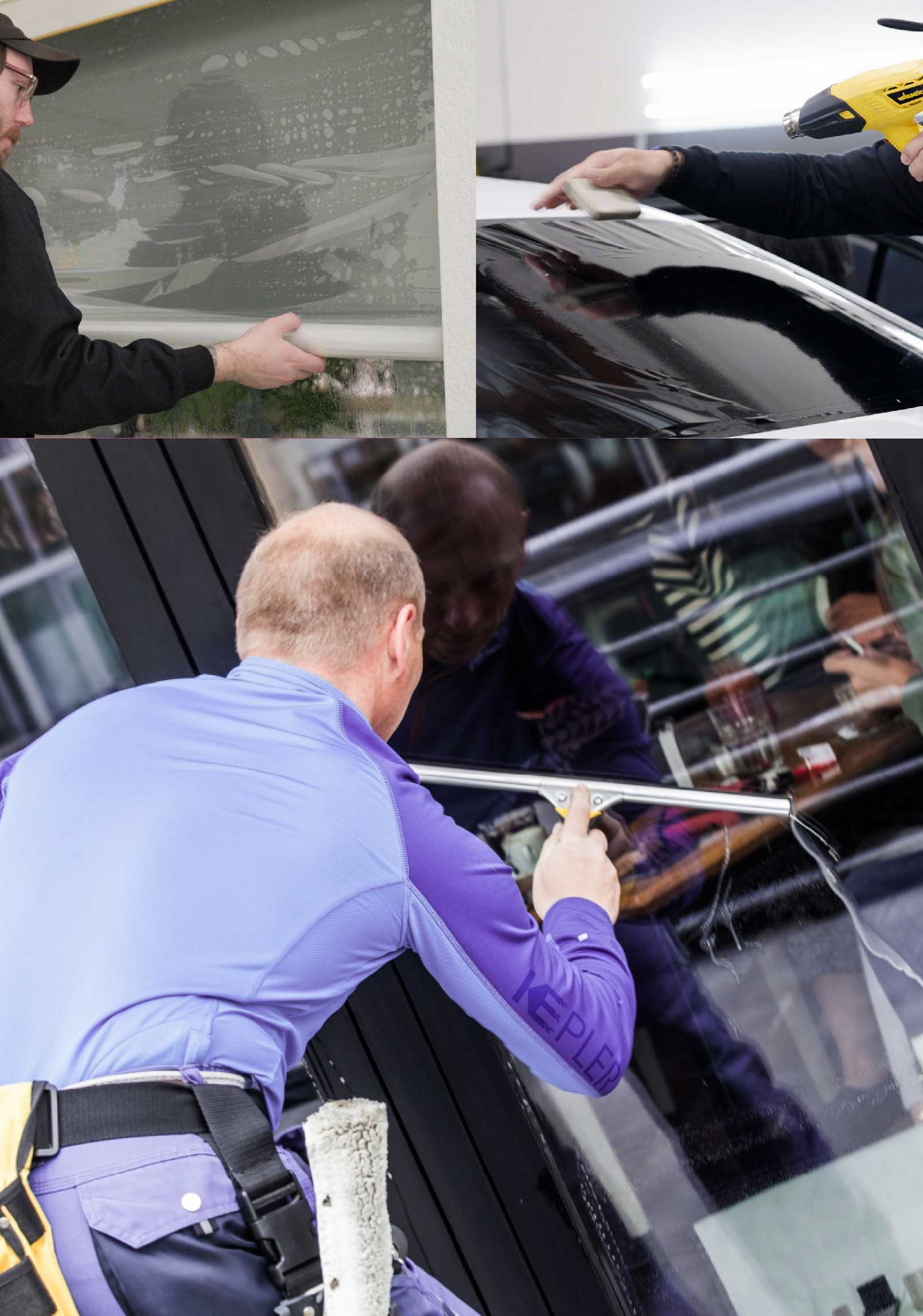 Kepler Skilled Applying Anti-Graffiti Window Film to a Bethpage Shop Front