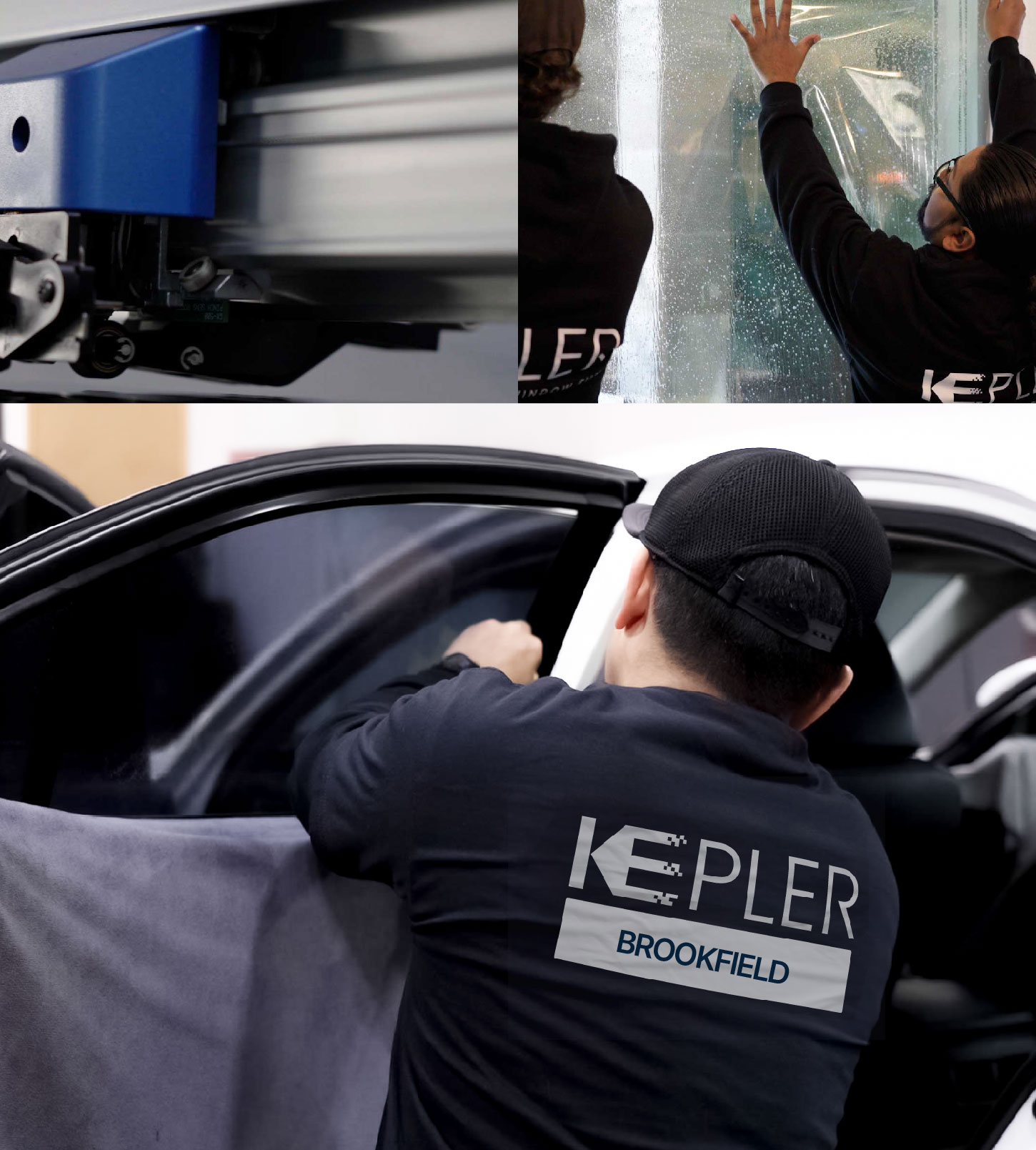 Automotive Window Tinting Expert Applying Film in Brookfield, Wisconsin