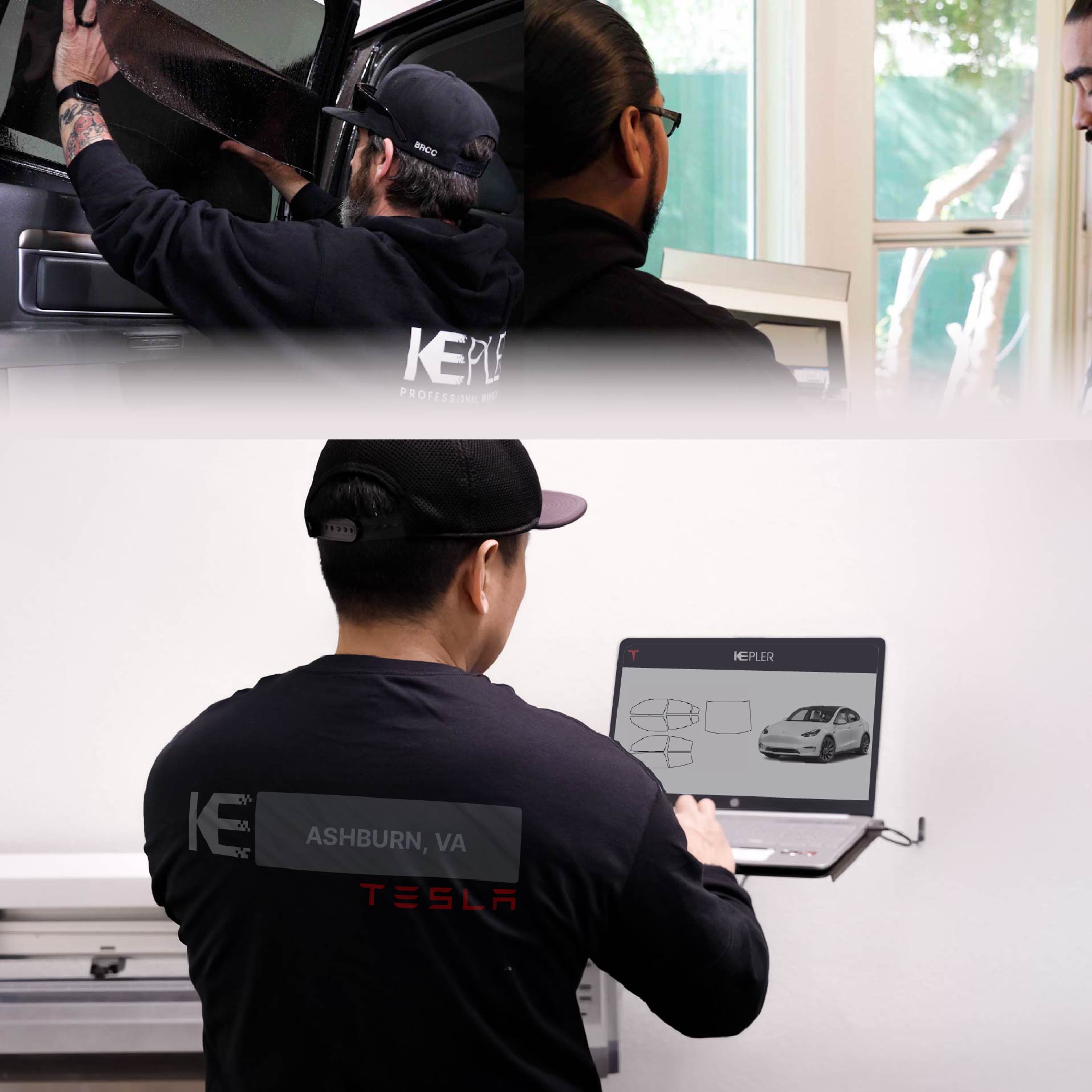 Kepler Technician Fitting High-tech Window Tint to Tesla in Ashburn