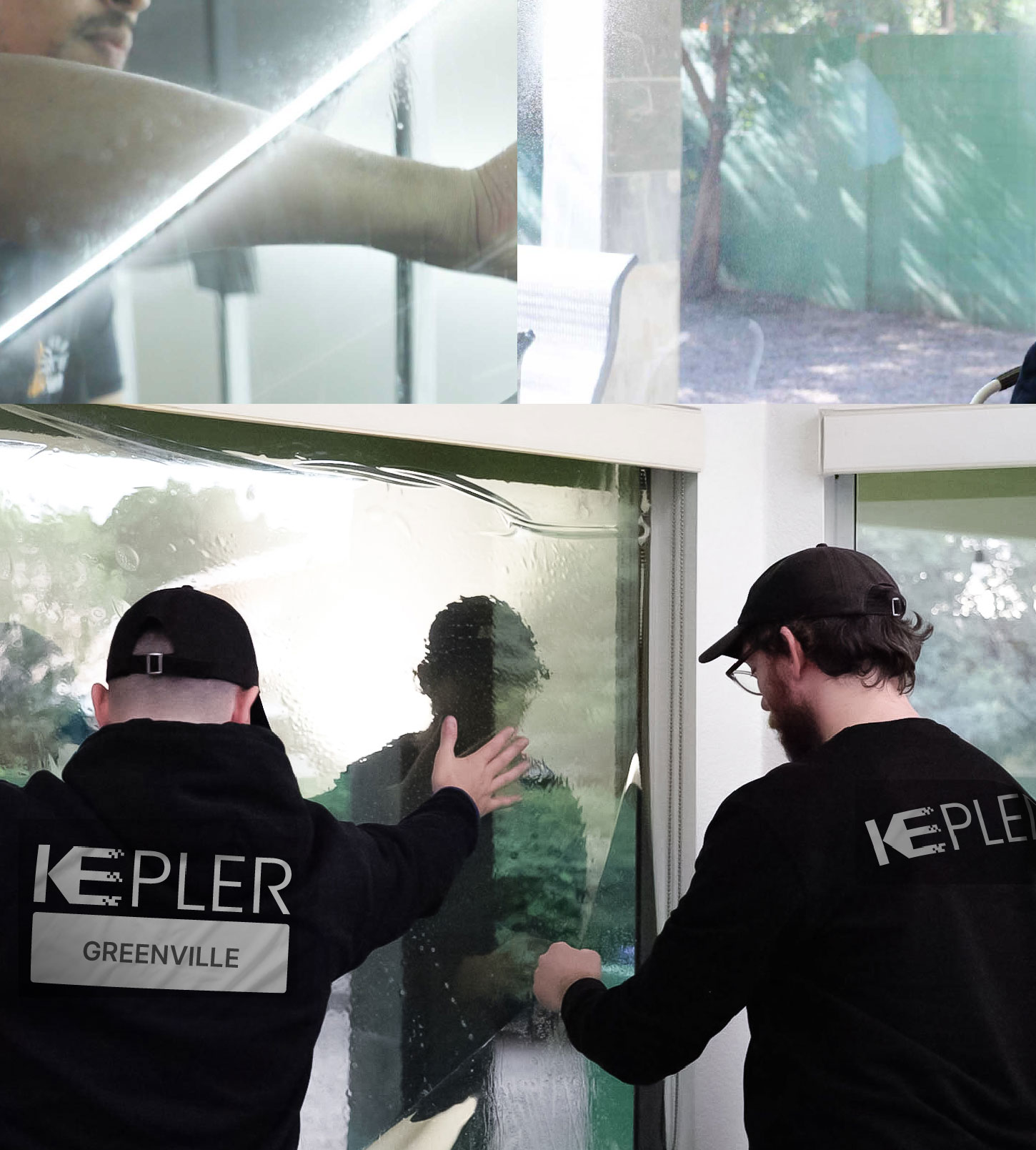 Expert Technician Installing Ceramic Window Tint to Home in Greenville