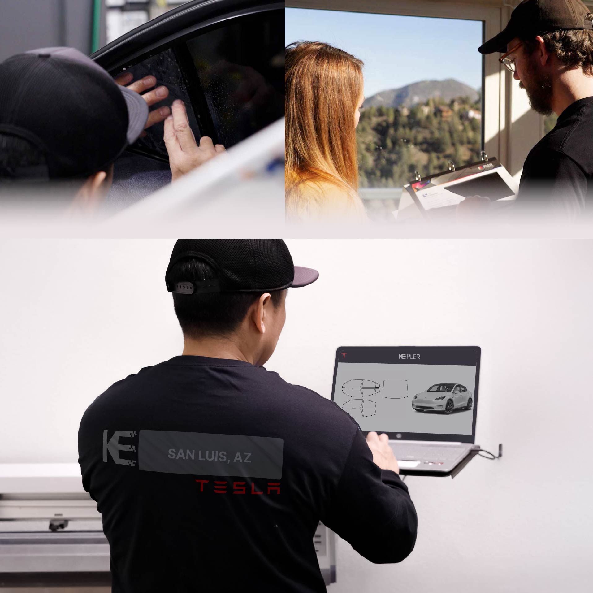 Kepler Technician Installing Advanced Window Tint to Tesla in San Luis