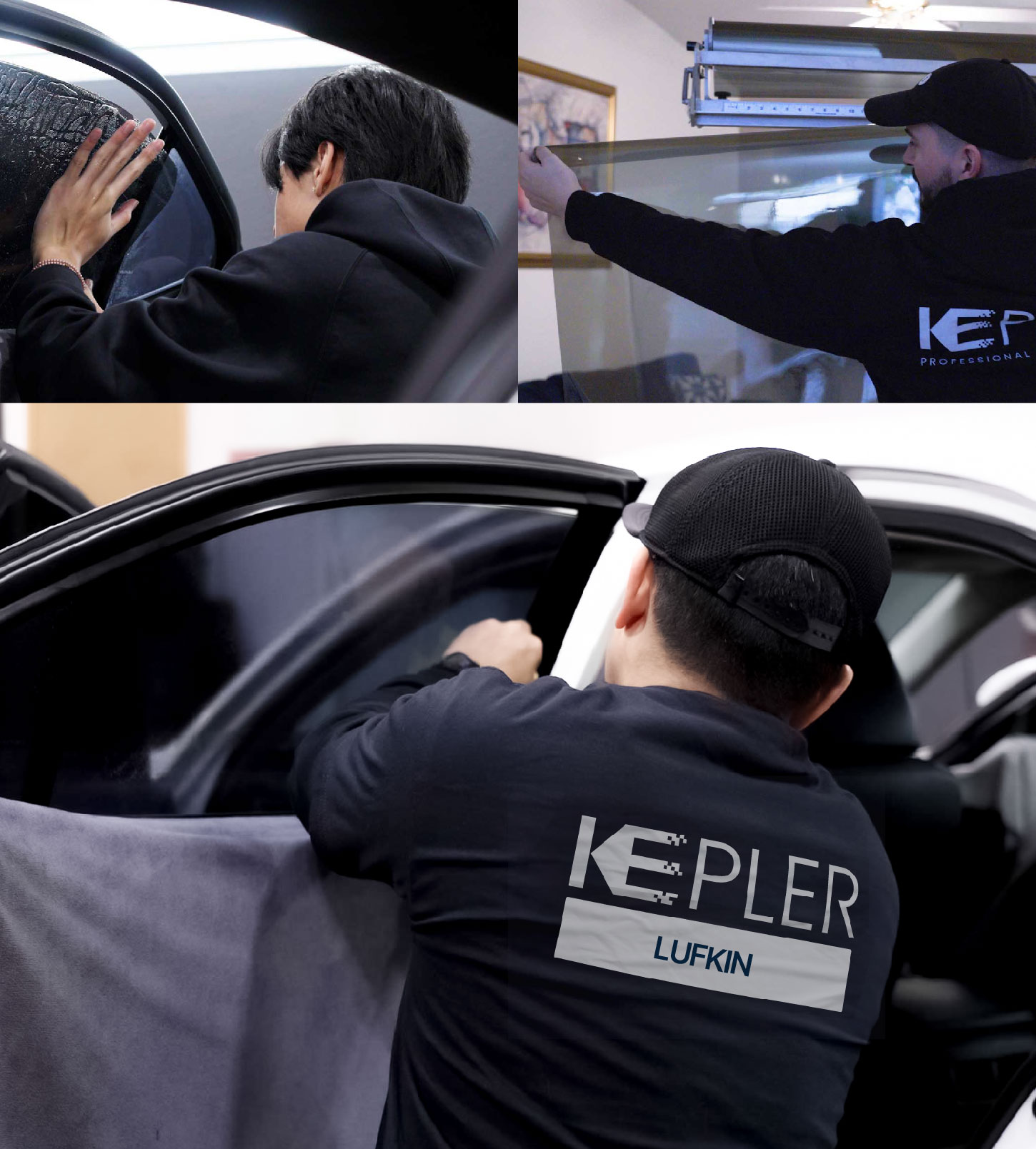 Automotive Window Tinting Expert Applying Film in Lufkin, Texas
