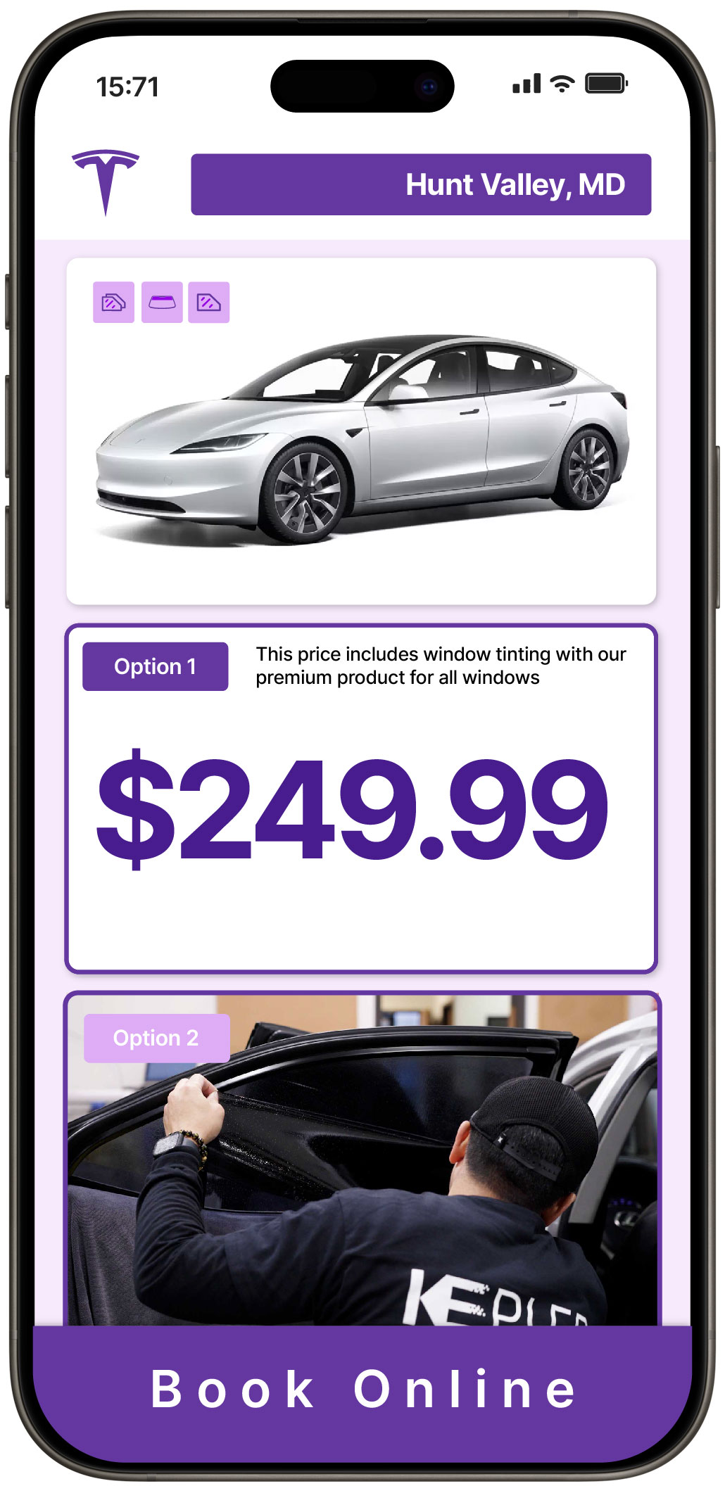View Competitive Tesla Window Tinting Prices in Hunt Valley, Maryland