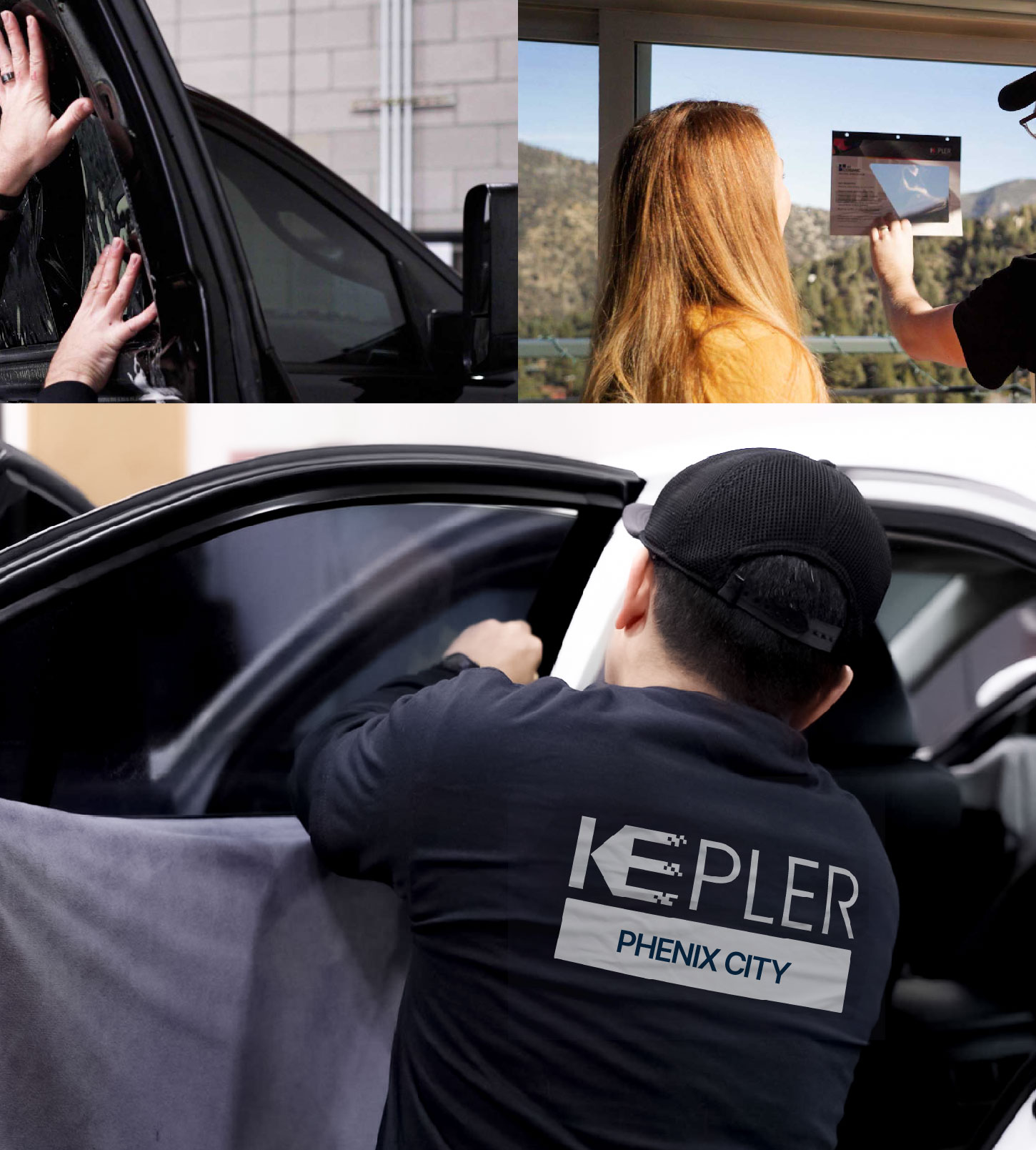 Automotive Window Tinting Expert Applying Film in Phenix City, Alabama