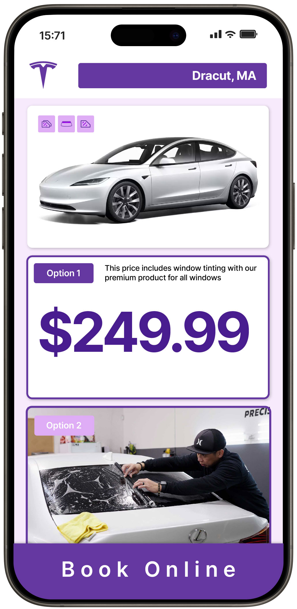 View Competitive Tesla Window Tinting Costs in Dracut, Massachusetts