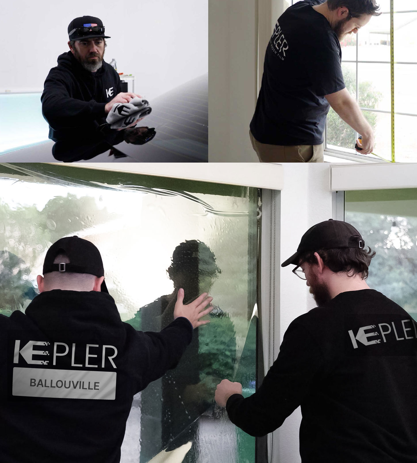 Kepler Technician Fitting High-tech Window Tint to Home in Ballouville