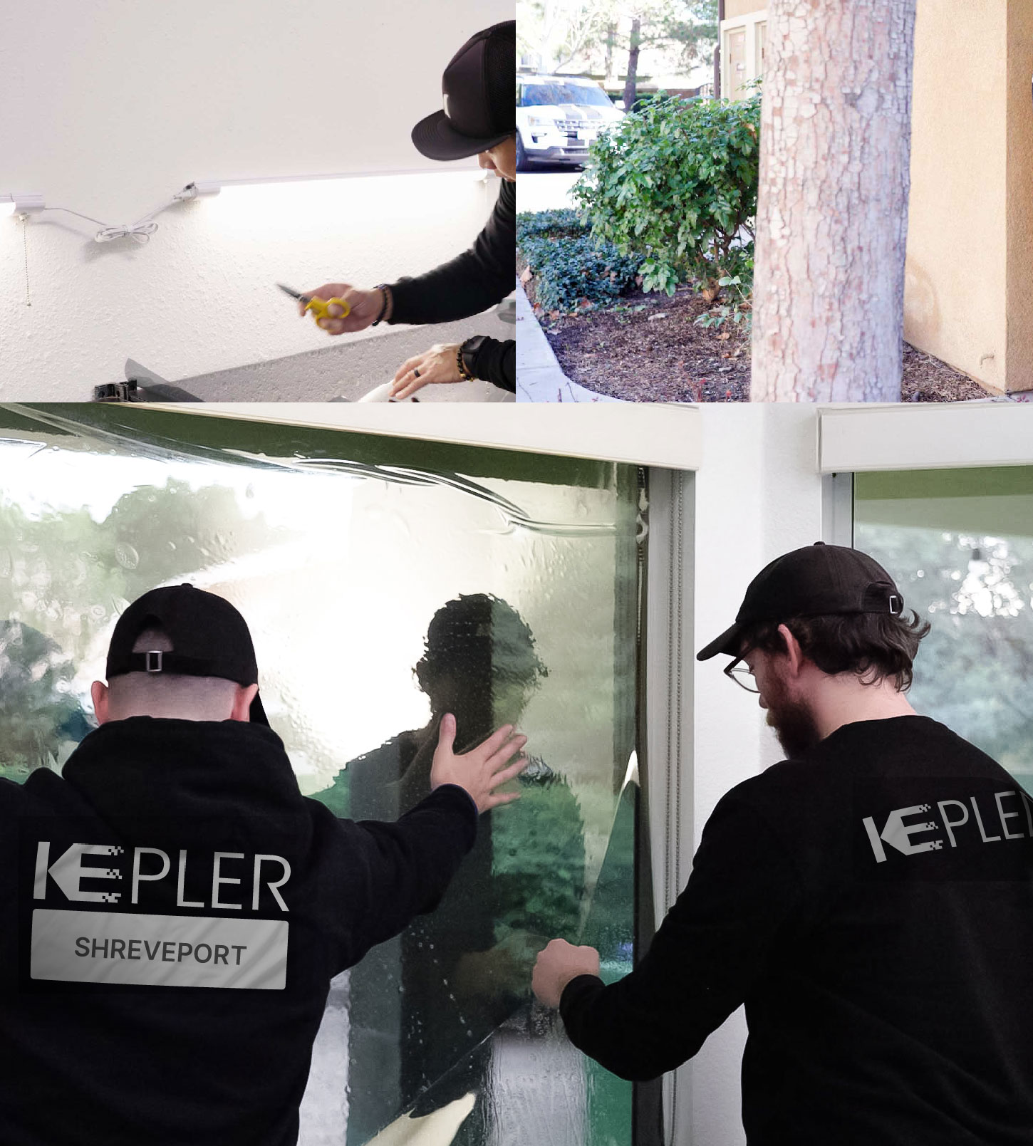 Expert Technician Applying Advanced Window Tint to Home in Shreveport