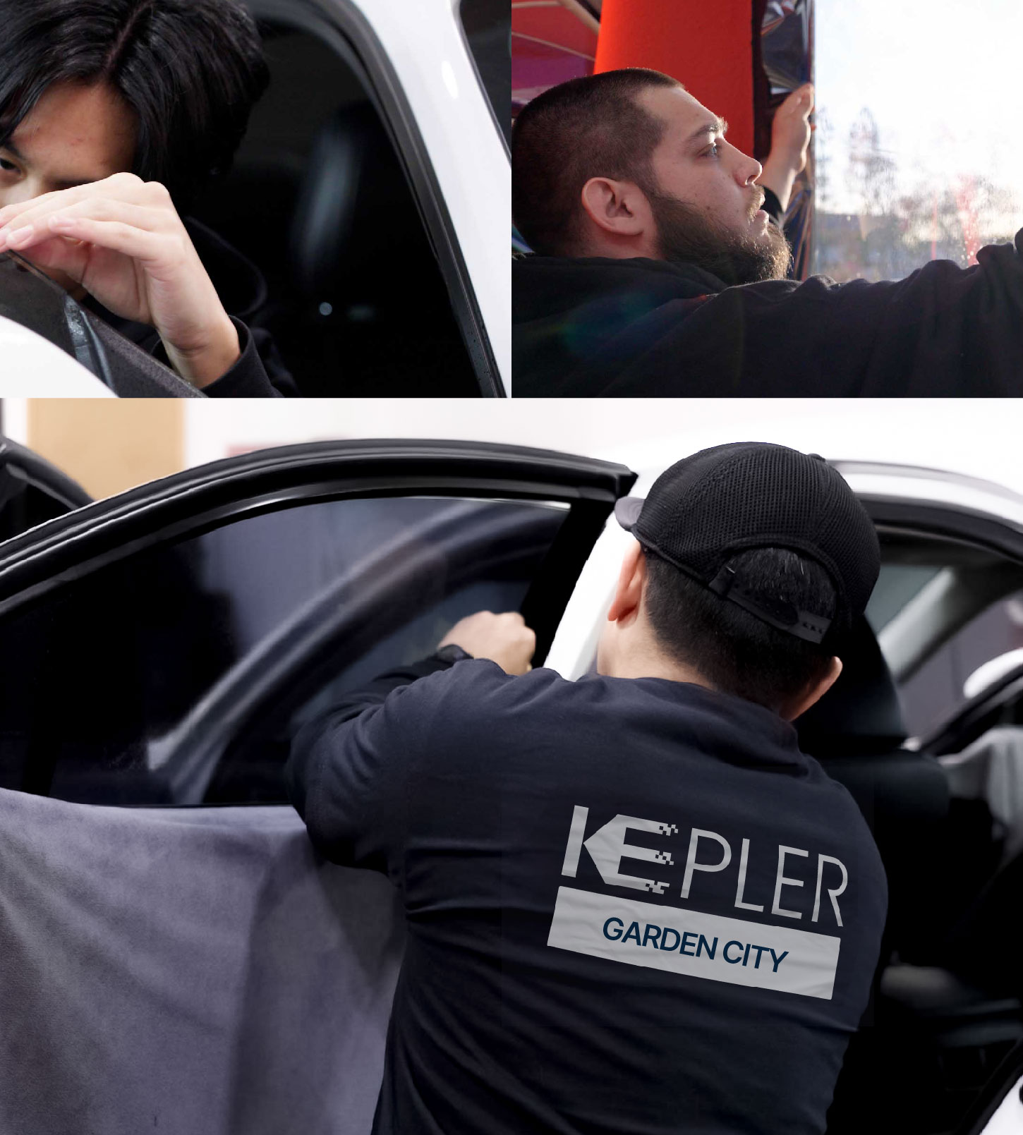 Automotive Window Tinting Expert Applying Film in Garden City, Michigan