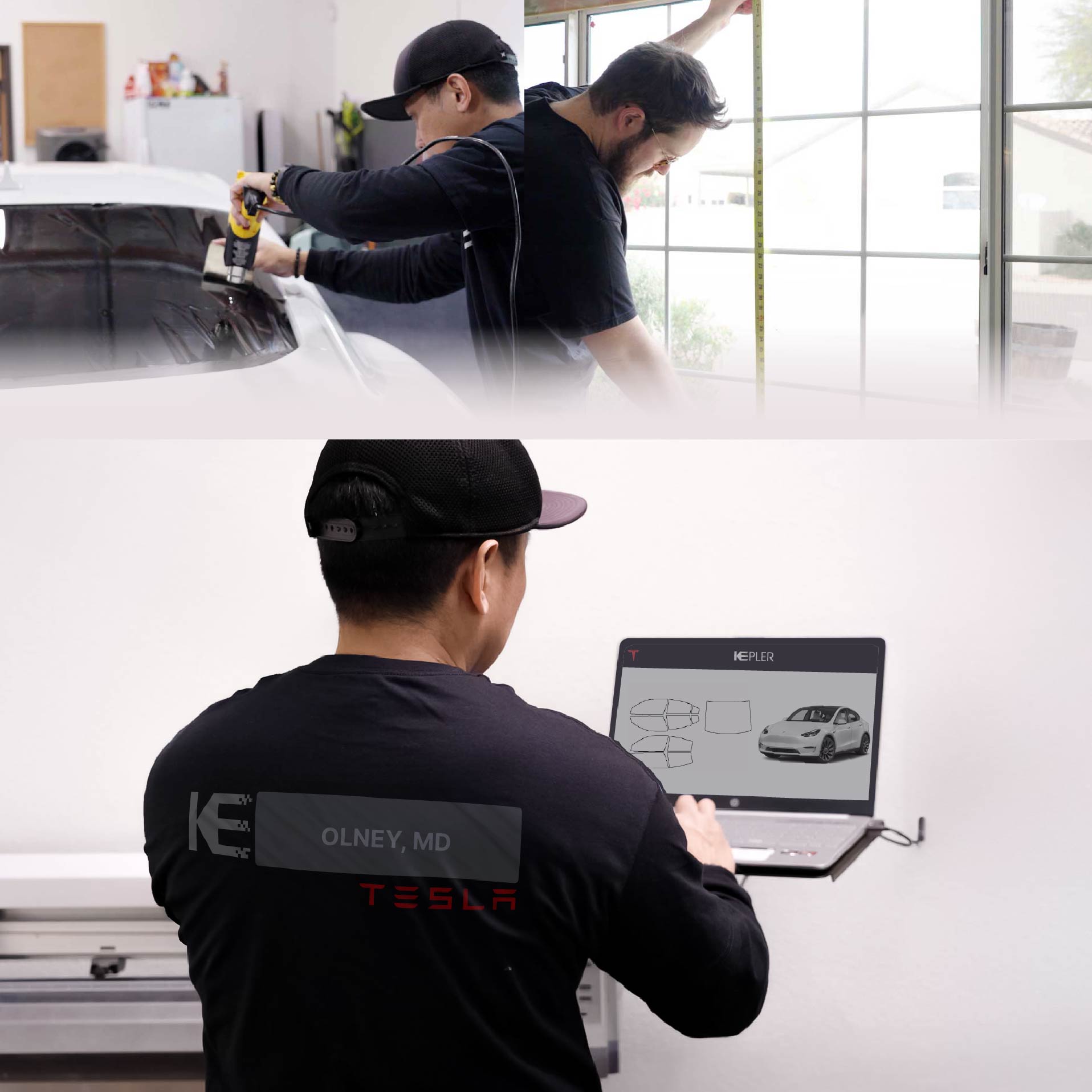 Expert Technician Applying Advanced Window Tint to Tesla in Olney