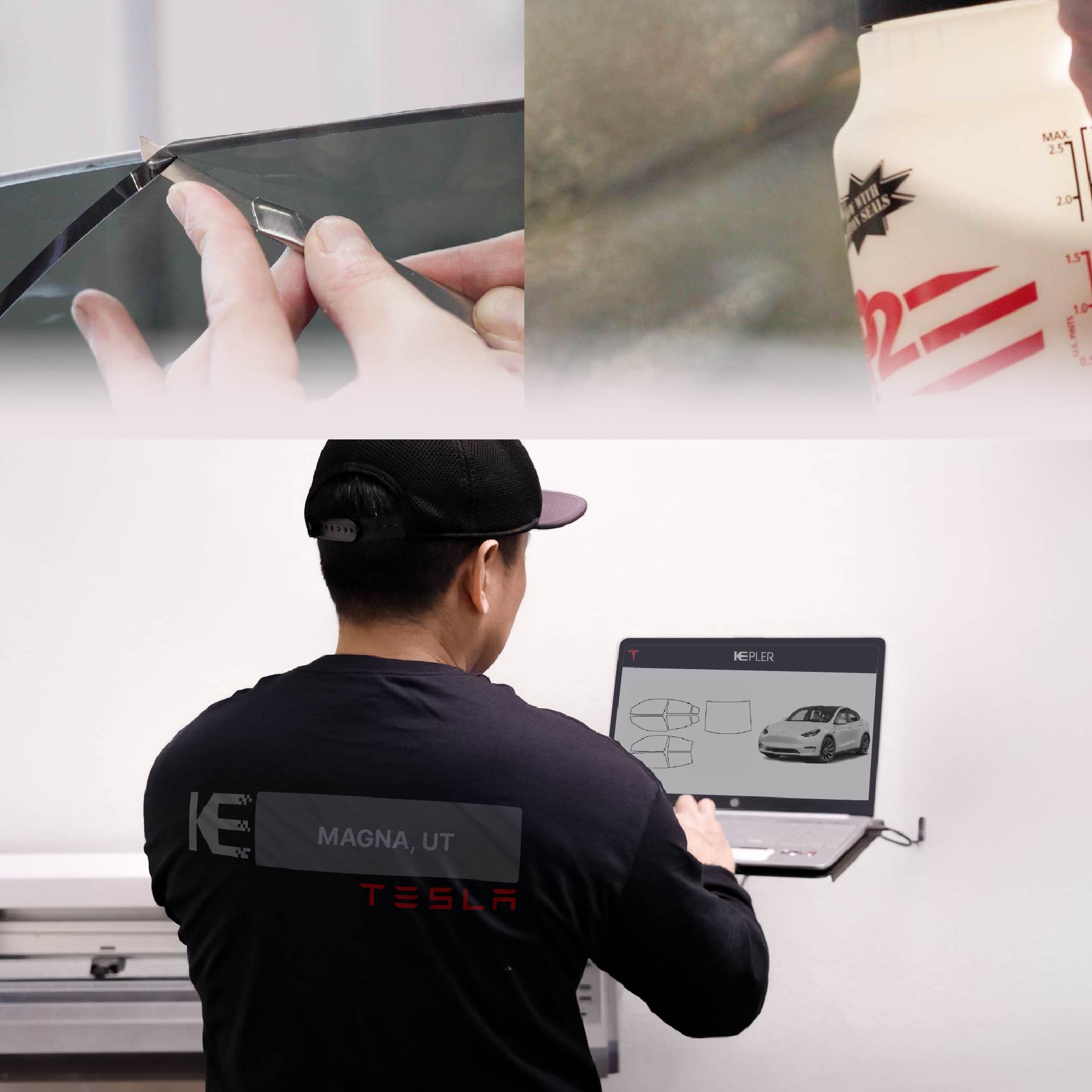 Kepler Technician Applying High-tech Window Tint to Tesla in Magna