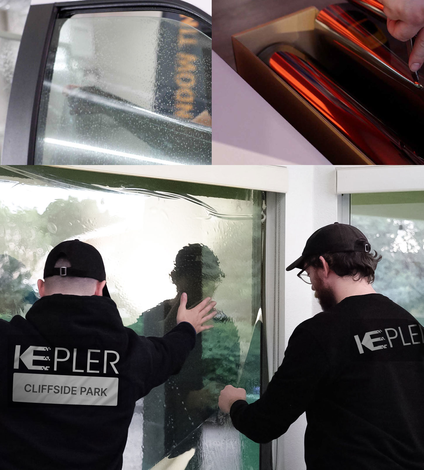 Kepler Technician Applying Ceramic Window Tint to Home in Cliffside Park