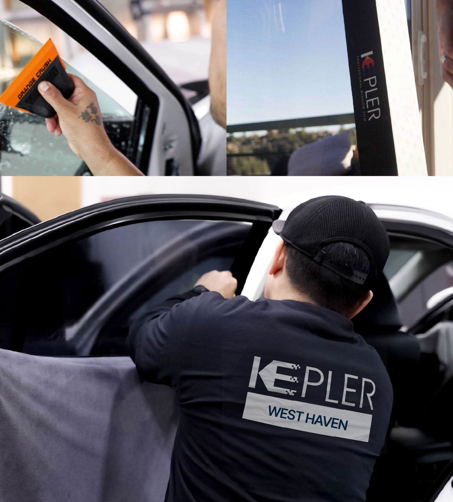 Automotive Window Tinting Expert Applying Film in West Haven, Connecticut